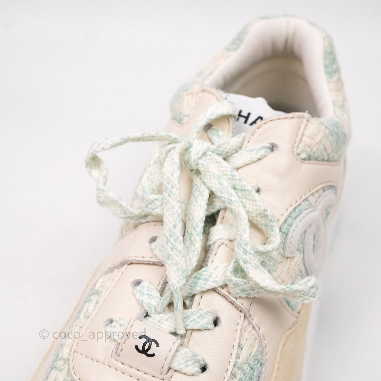 Chanel CC Sneakers Beige/ Blue Tweed Size 39