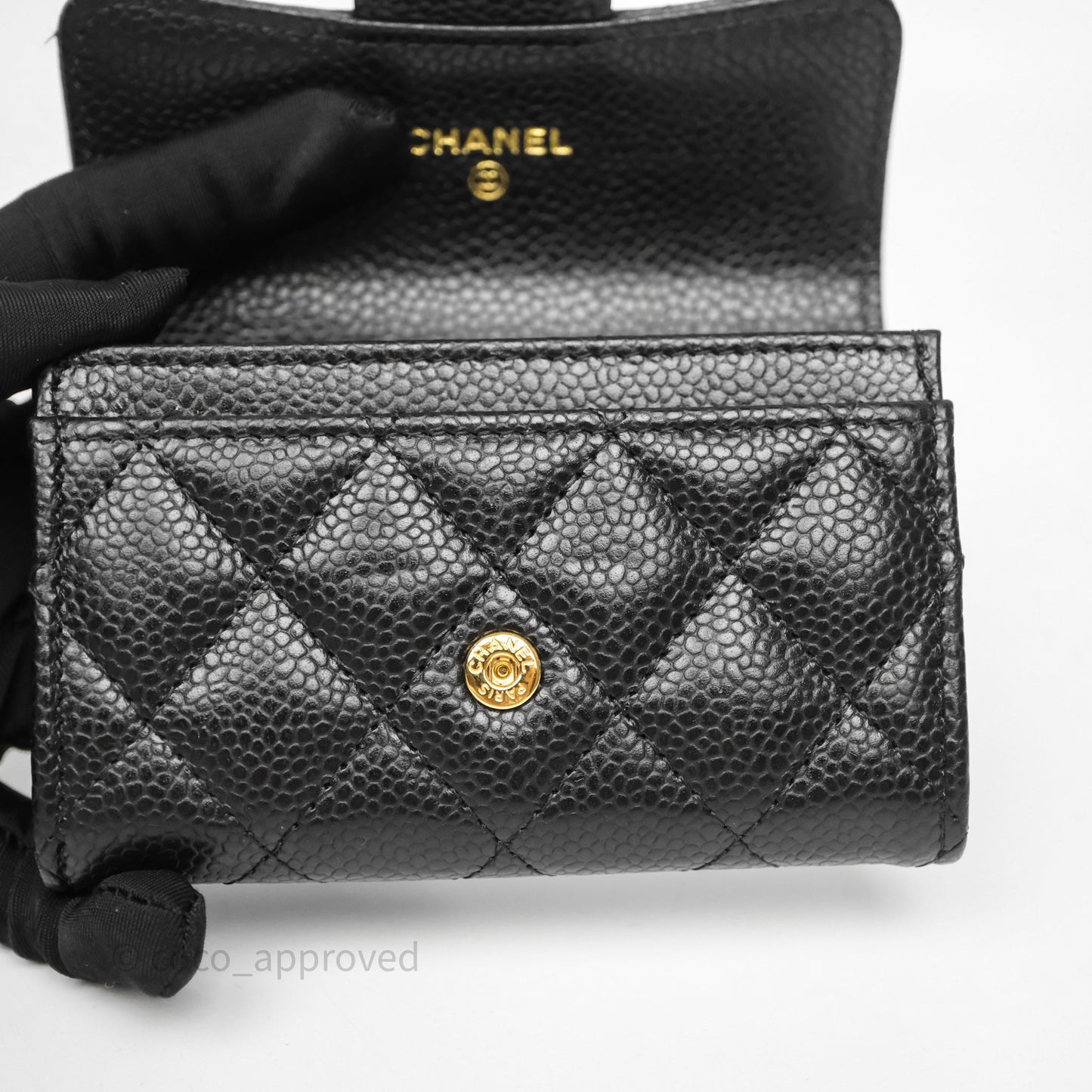 Chanel Quilted Flap Card Holder Black Caviar Gold Hardware