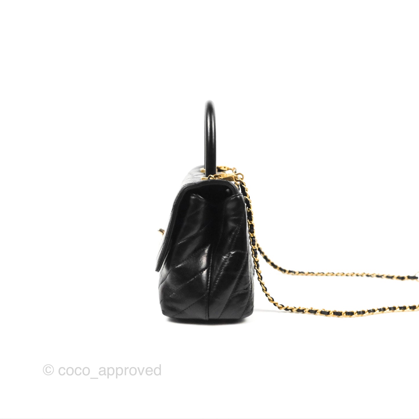 Chanel Chevron Small Coco Handle Black Shiny Aged Calfskin Aged Gold Hardware’s