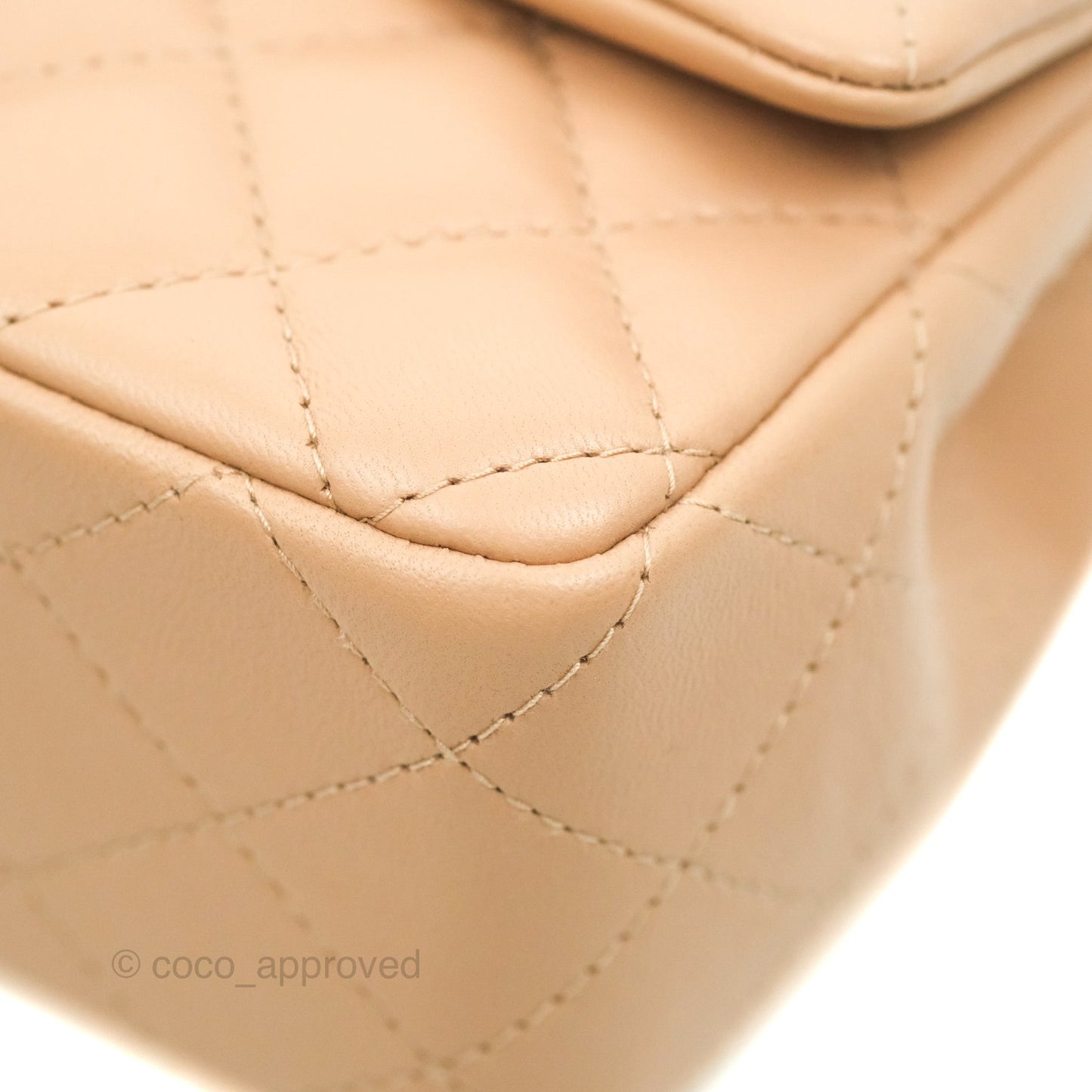Chanel Quilted Mini Rectangular Flap Beige Lambskin Gold Hardware
