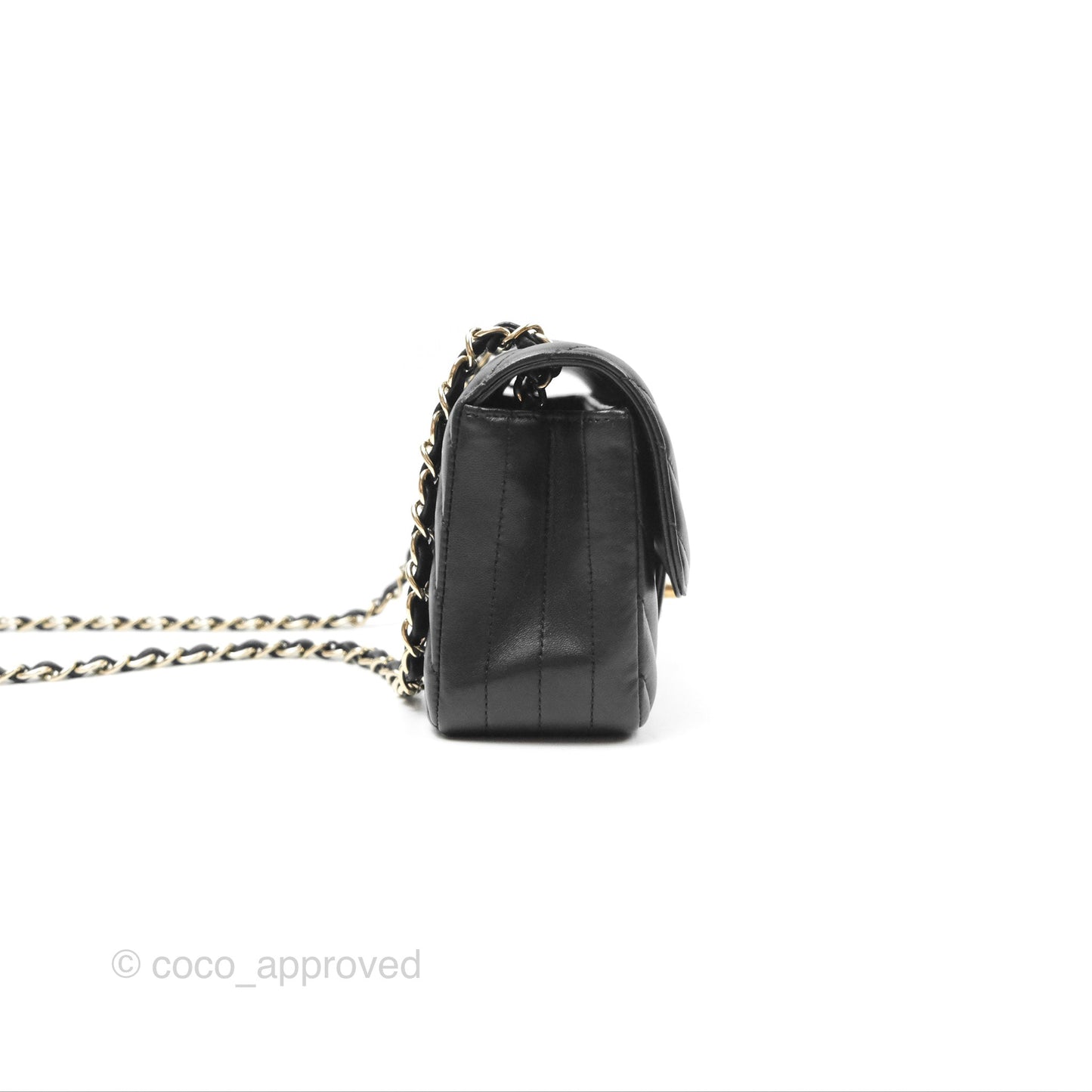 Chanel Mini Rectangular Flap Chevron Black Lambskin Gold Hardware