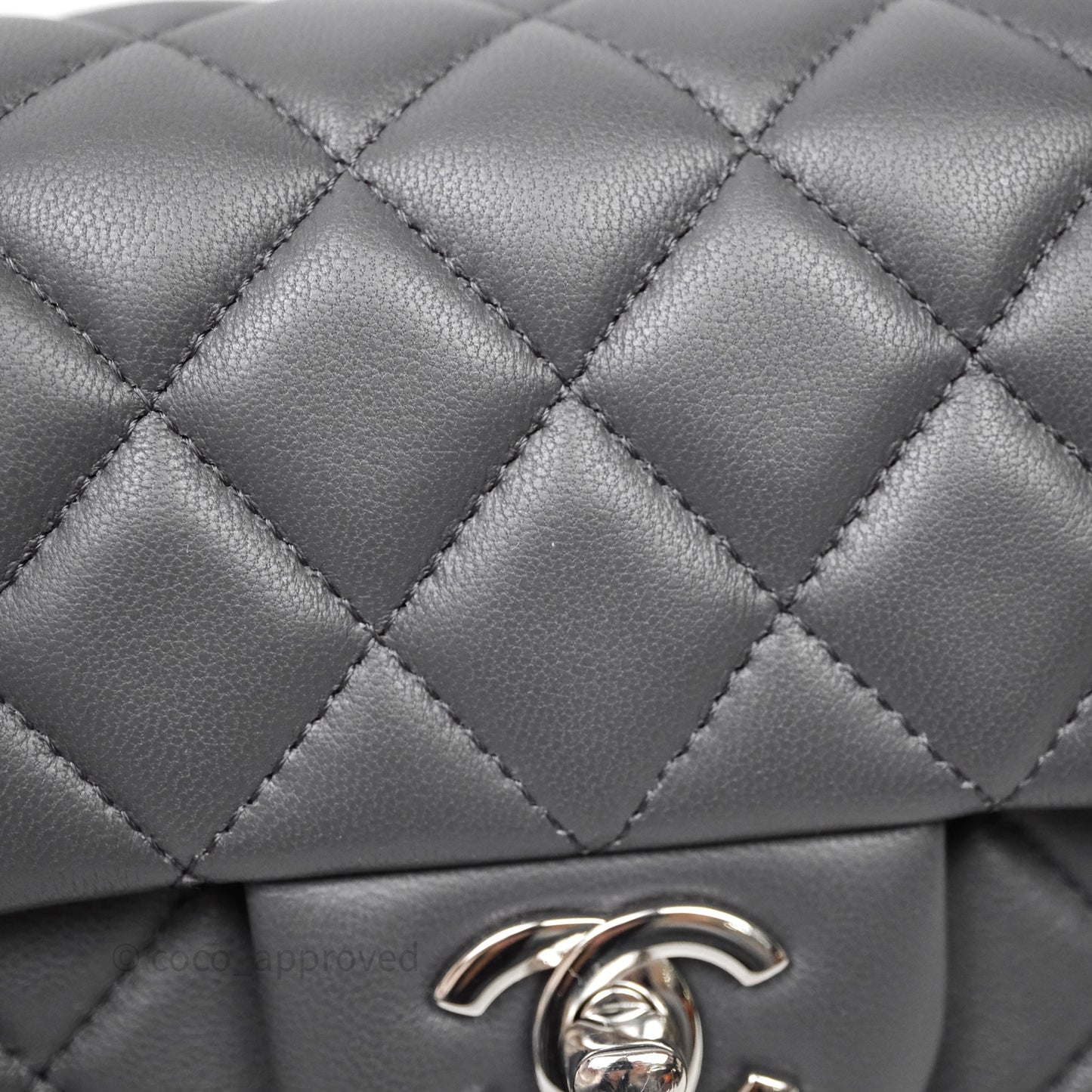 Chanel Quilted Mini Rectangular Dark Grey Lambskin Silver Hardware