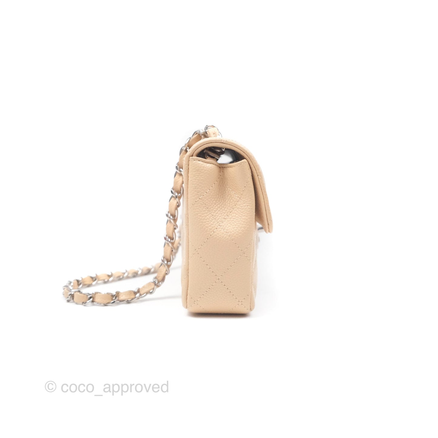 Chanel Quilted East West Flap Beige Caviar Silver Hardware
