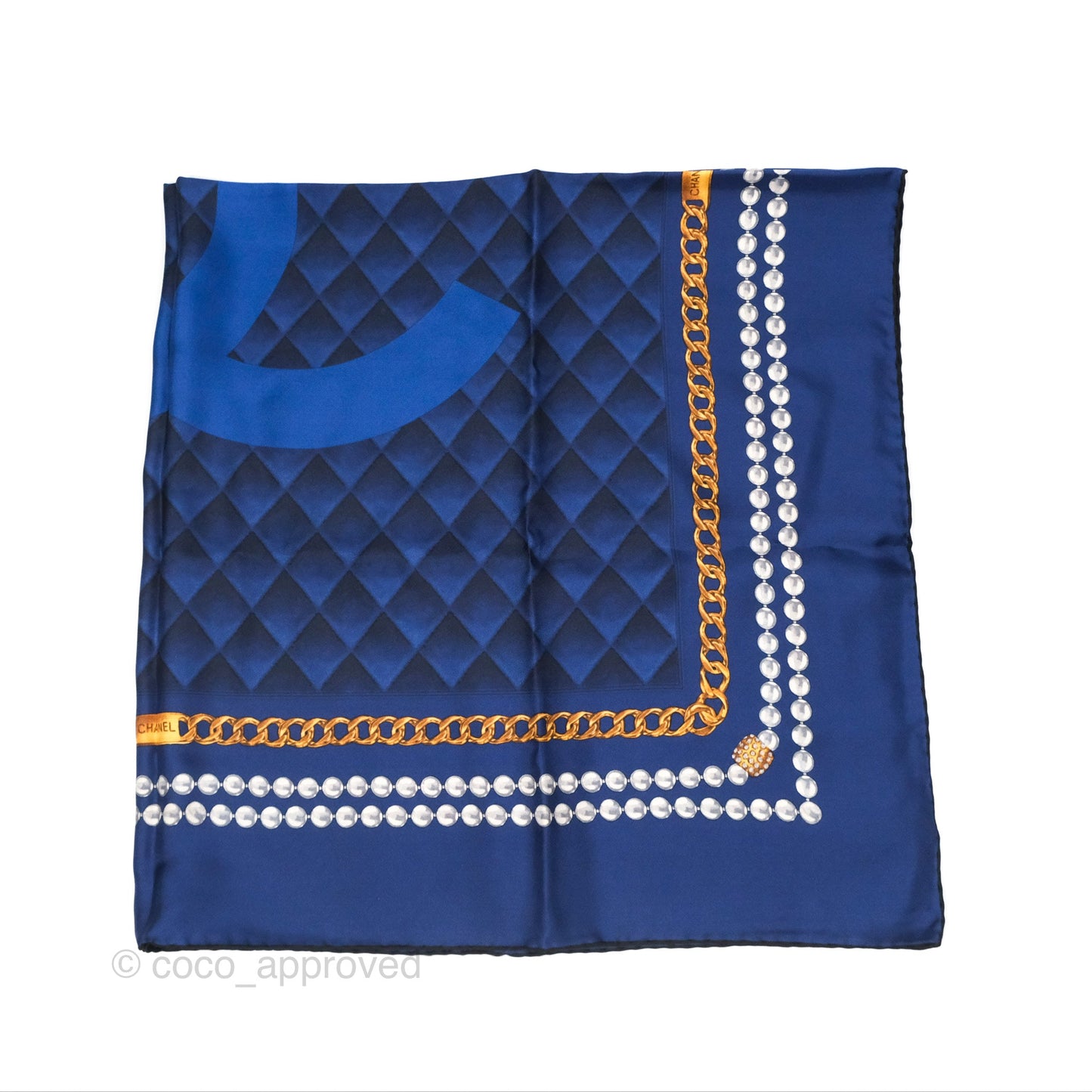 Chanel Square Silk Scarf 90 Navy