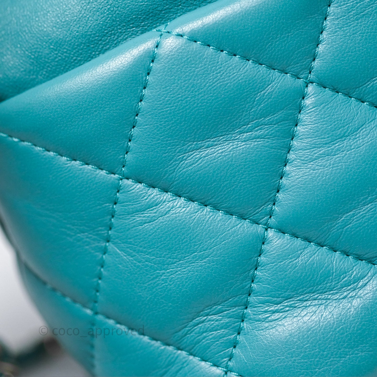 Chanel Pearl CC Drawstring Bucket Bag Teal Green Lambskin Gold Hardware
