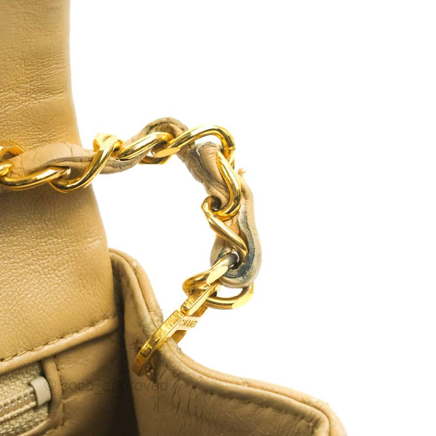 Chanel Vintage Square Flap Bag Beige Lambskin 24K Gold Hardware