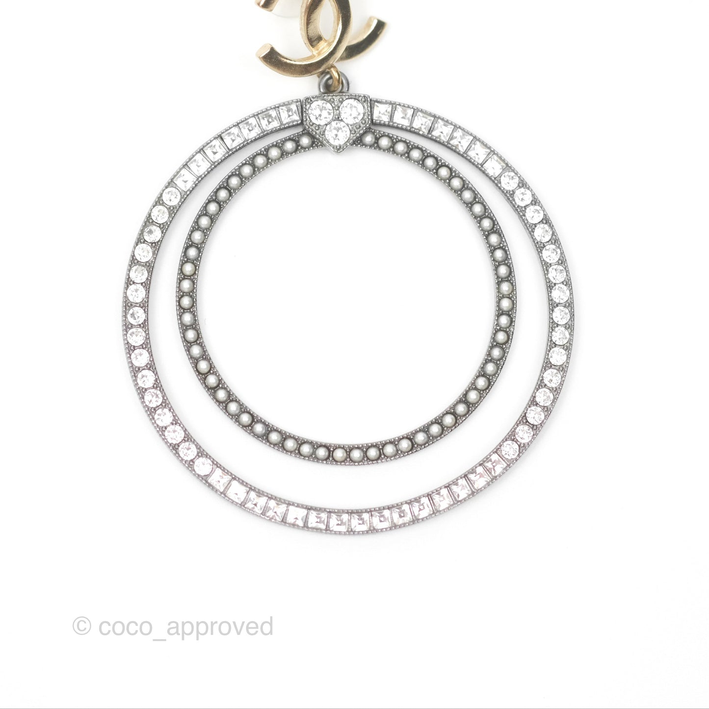 Chanel CC Circles Crystal Drop Earrings Brushed Gold Tone & Gun Metal 20P