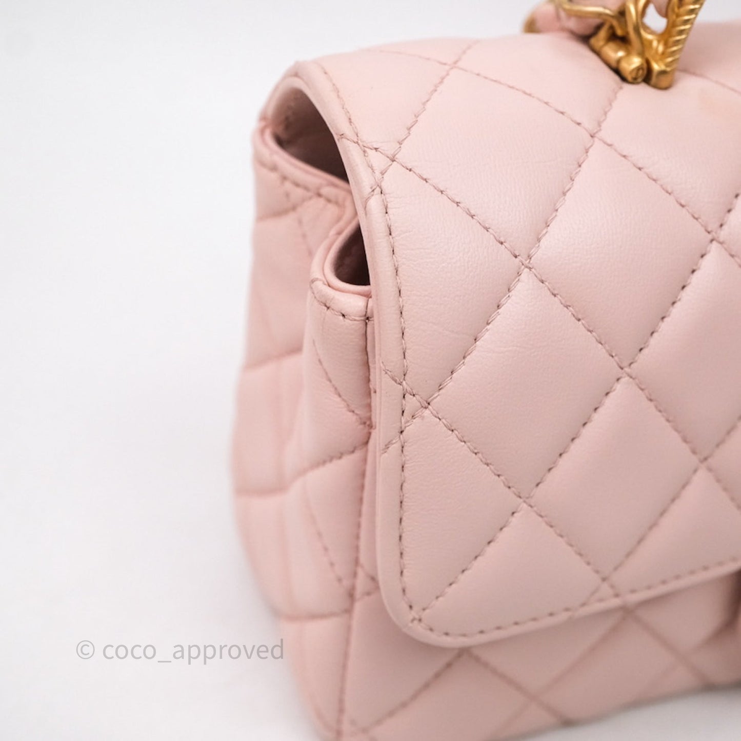 Chanel Top Handle Mini Rectangular Flap Bag Pink Lambskin Aged Gold Hardware
