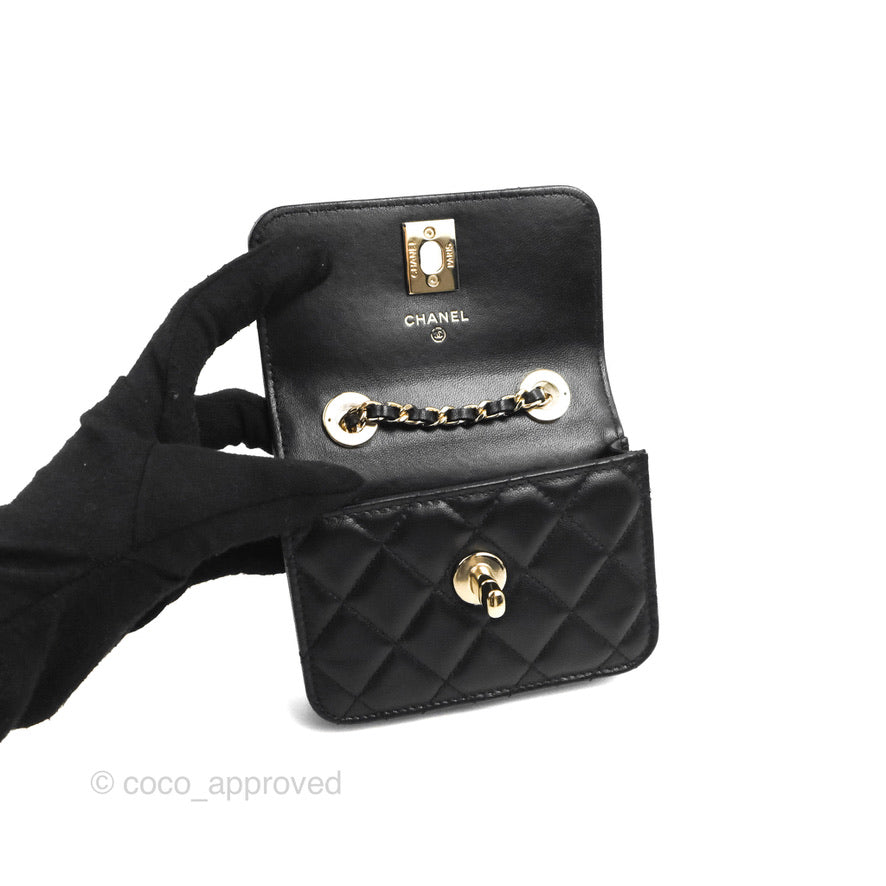 Chanel Mini Quilted Trendy CC Card Holder With Chain Black Lambskin Gold Hardware