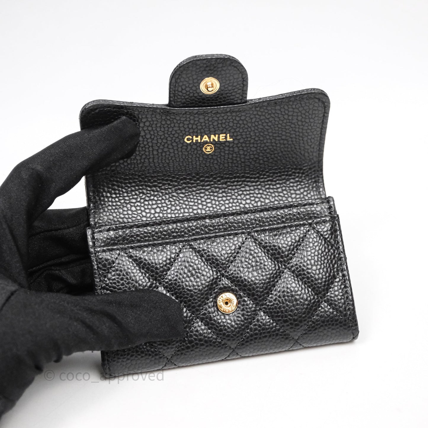 Chanel Quilted Flap Card Holder Caviar Black Gold Hardware