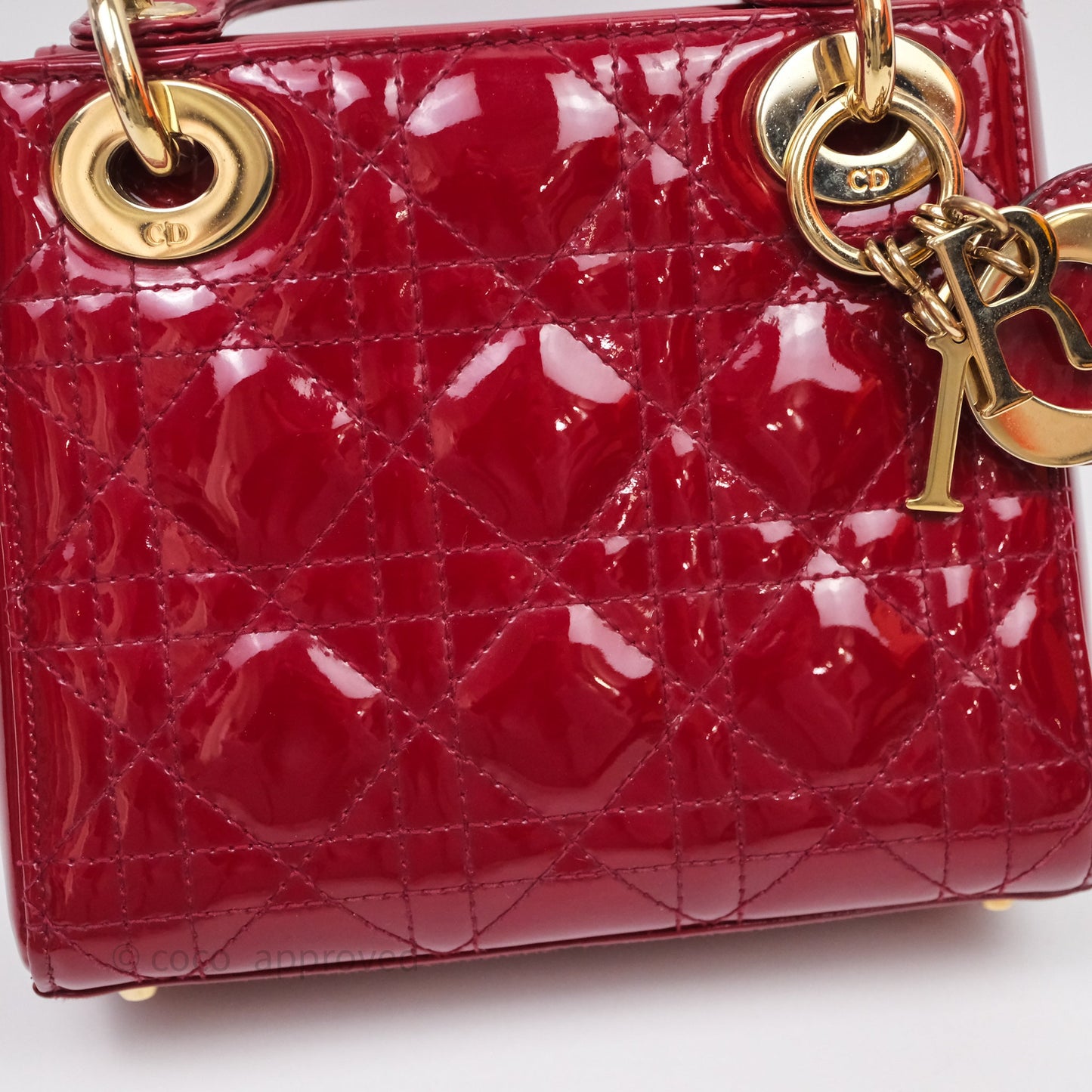 Christian Dior Mini Lady Dior Red Patent Cannage Gold Hardware