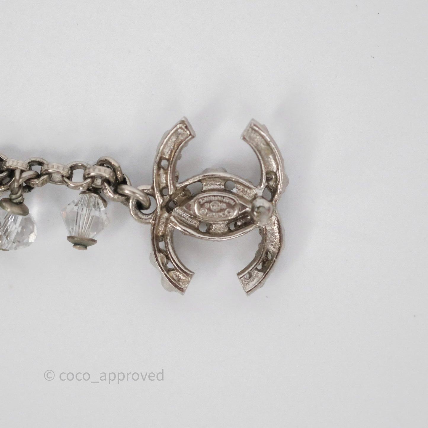 Chanel Crystal CC Drop Earrings Ruthenium Tone 18S