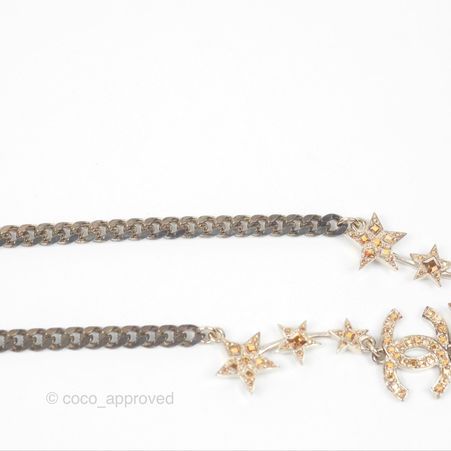 Chanel Crystal CC Star Drop Necklace Gold Tone 21S