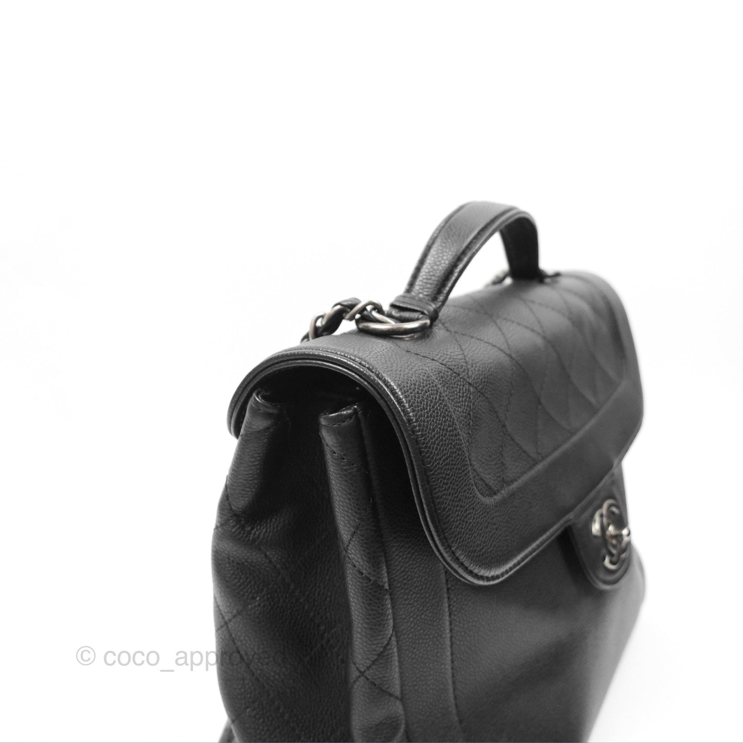 Chanel Top Handle Flap Bag Black Caviar Ruthenium Hardware