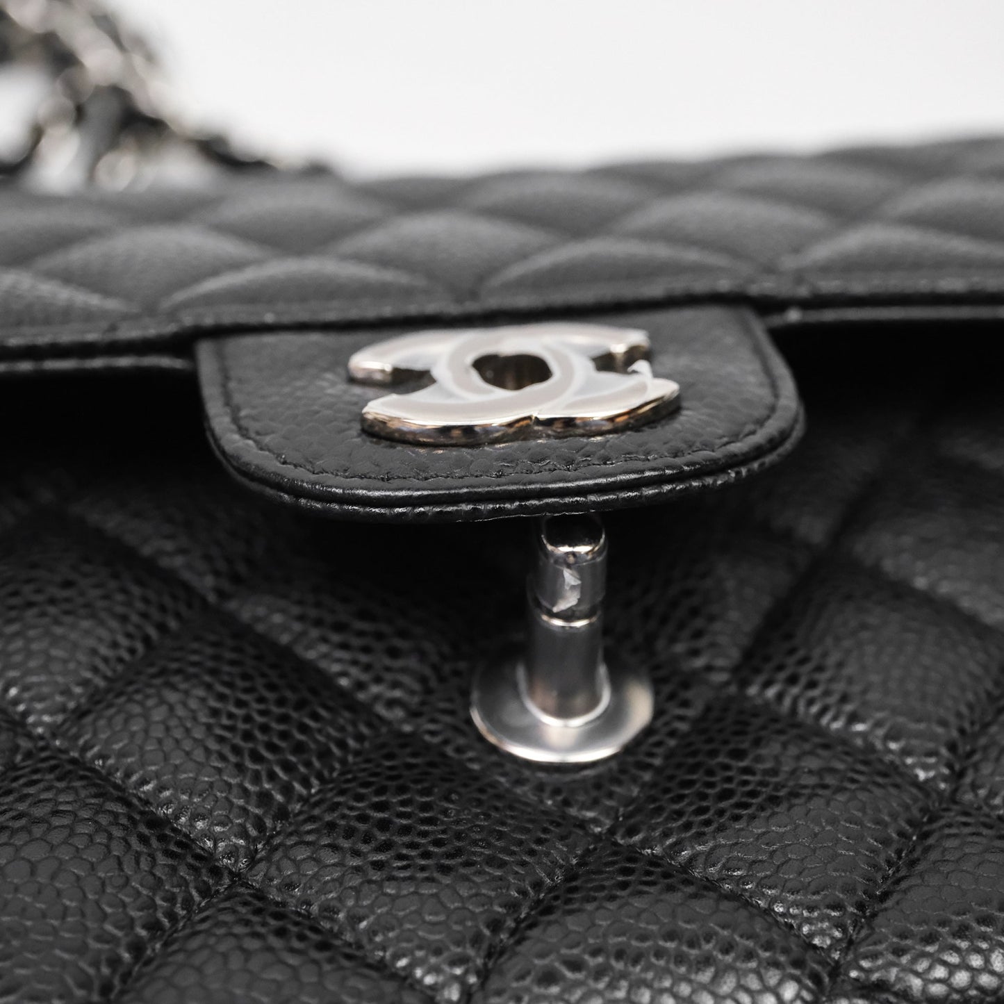 Chanel Classic M/L Medium Flap Quilted Black Caviar Silver Hardware