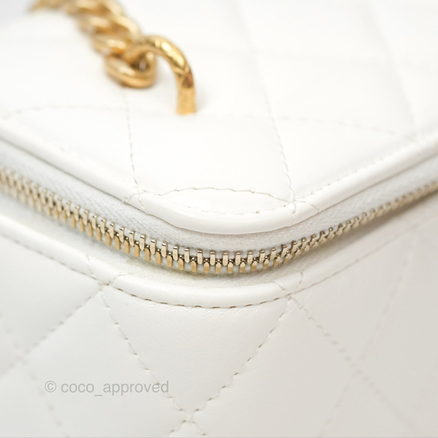 Chanel All Slide Vanity with Adjustable Chain White Lambskin Aged Gold Hardware