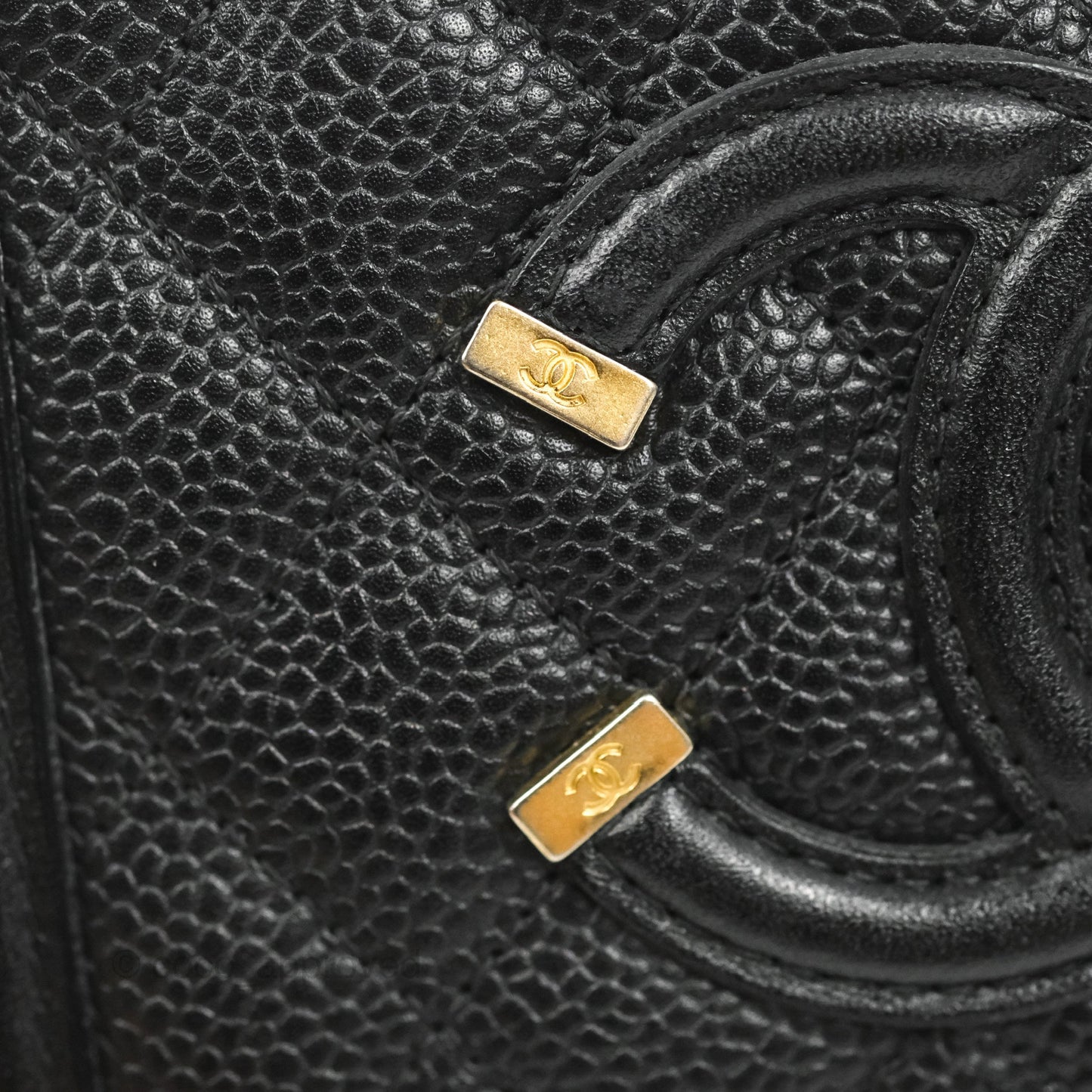 Chanel CC Filigree Vanity Clutch With Chain Caviar Black Aged Gold Hardware