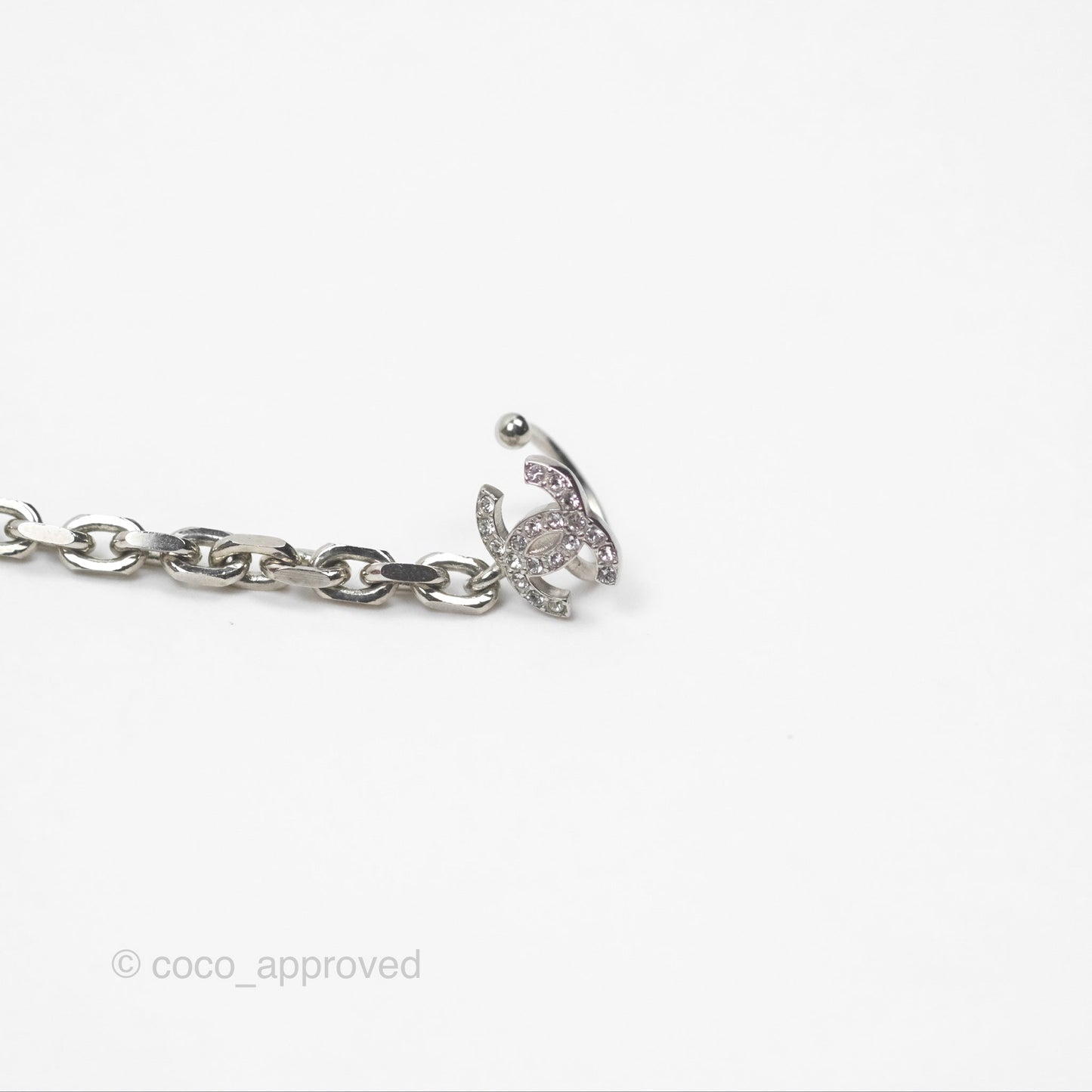 Chanel Crystal CC Chain Earrings Ear Cuff Silver Tone 22A