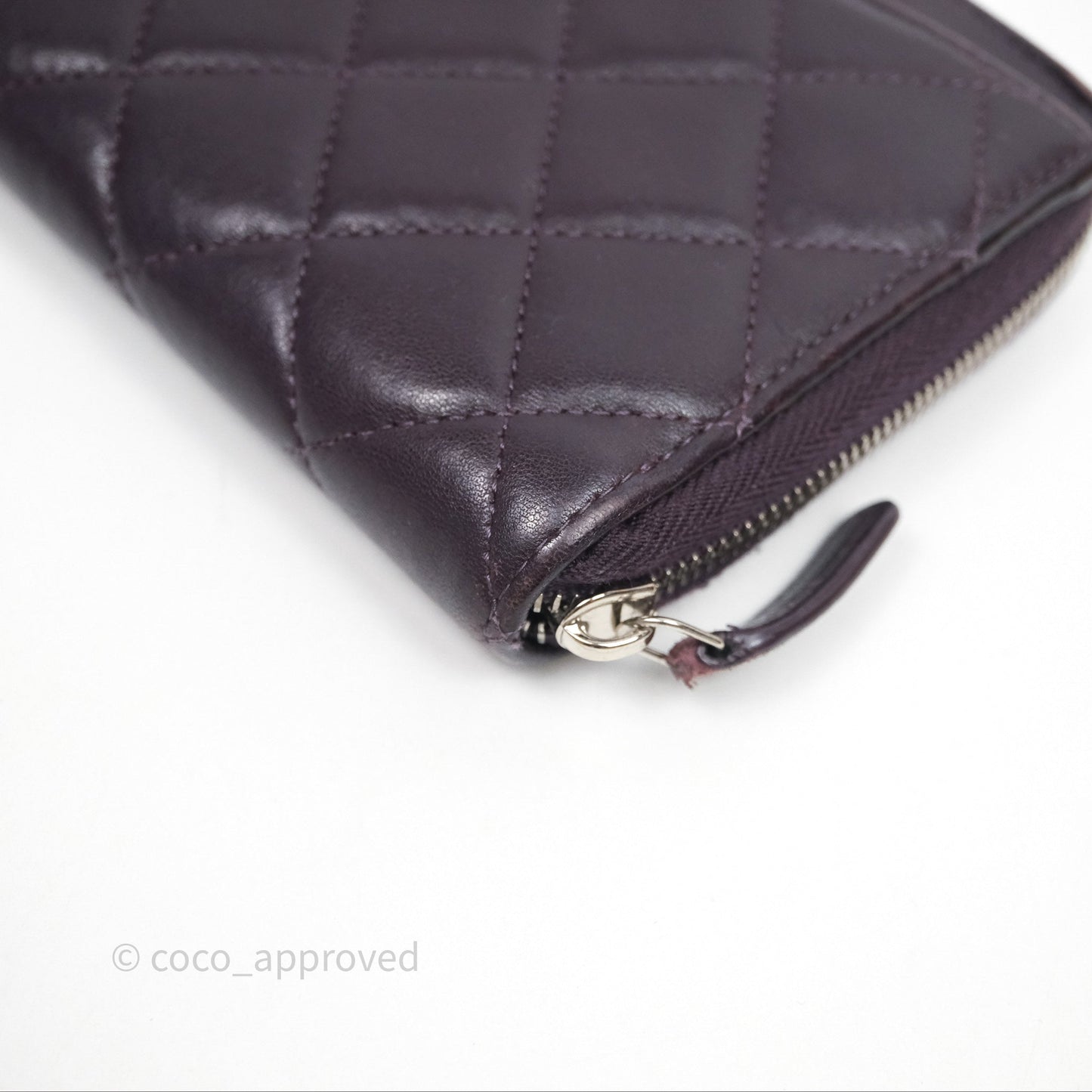 Chanel Classic Zipped Long Wallet Dark Purple Lambskin Silver Hardware