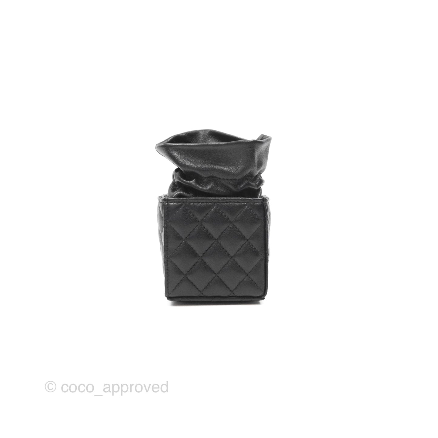 Chanel Mini Drawstring Bucket Bag with Chain Black Calfskin Aged Gold Hardware