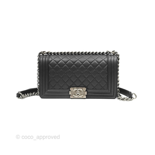 Chanel Medium Boy Quilted Black Lambskin Ruthenium Hardware