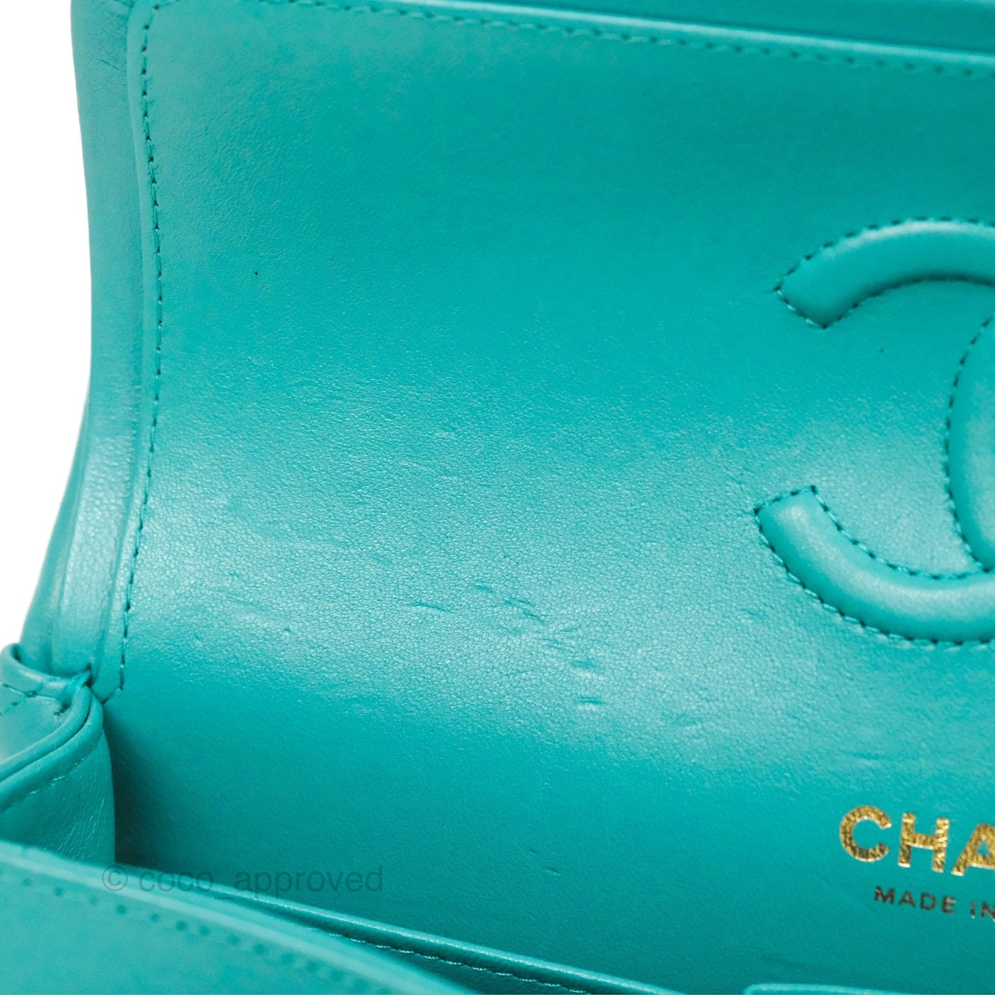Chanel Small Classic Quilted Flap Turquoise Lambskin Gold Hardware