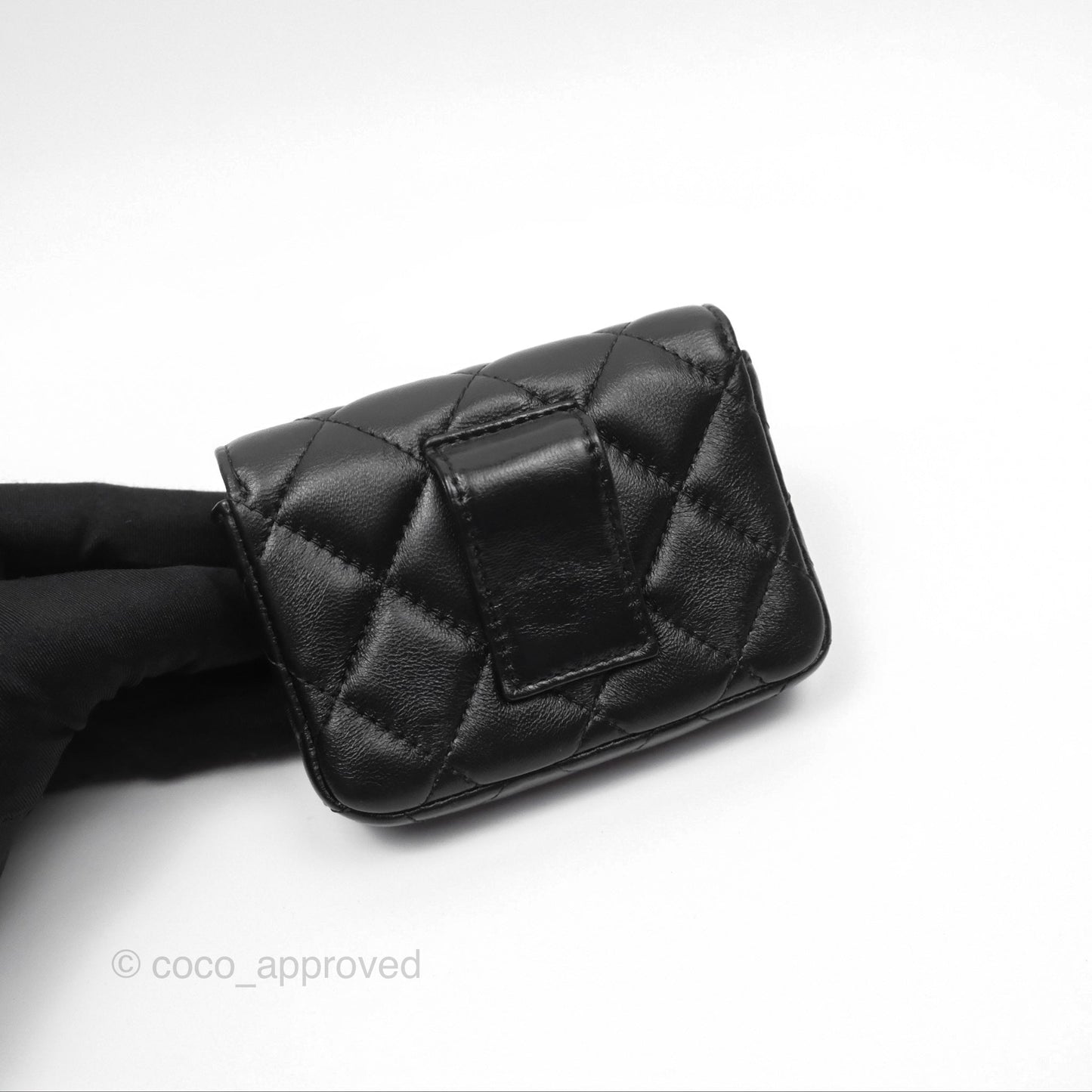 Chanel Mini Card Holder Belt Bag Black Lambskin Aged Gold Hardware