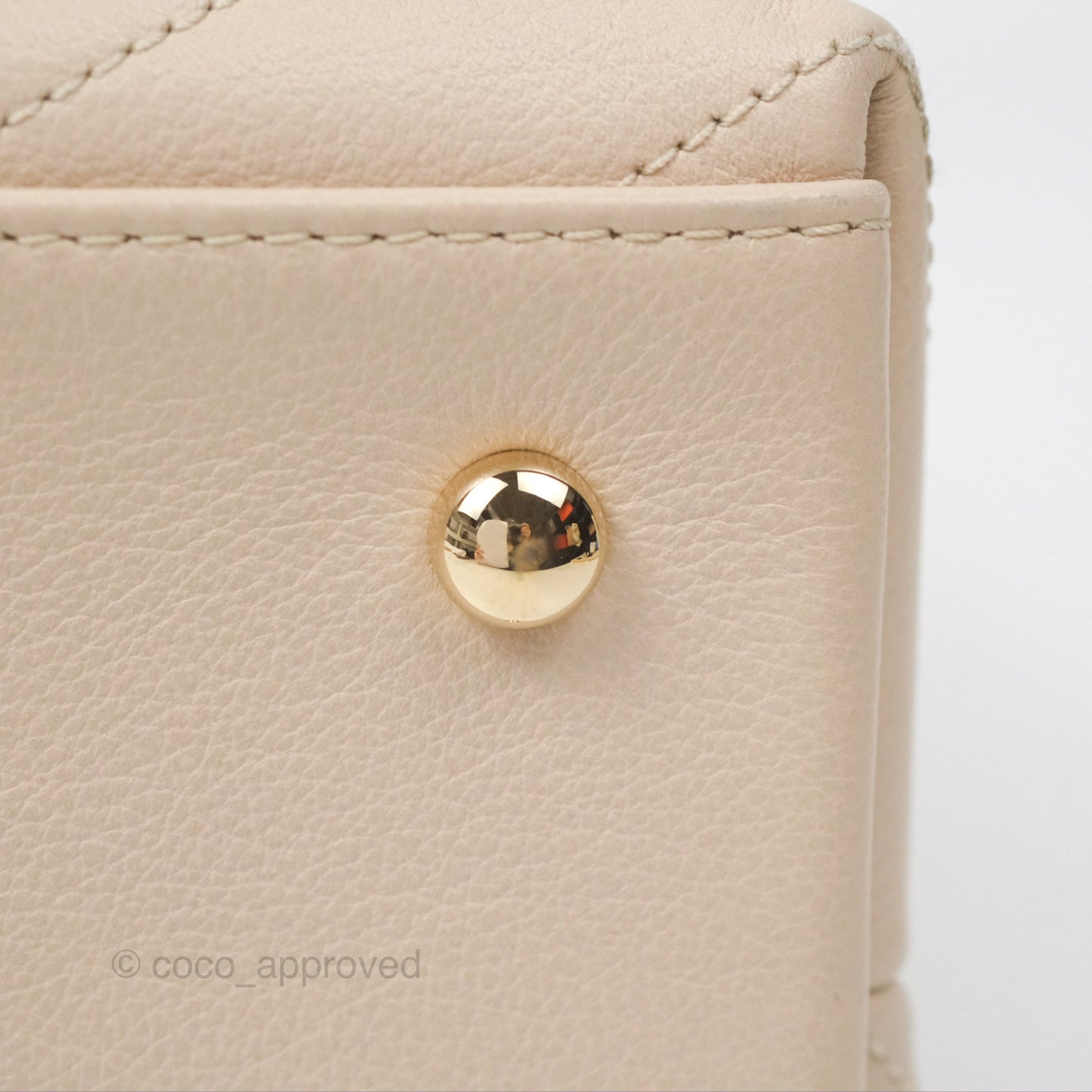 Chanel Large Chevron Chic Top Handle Bag Light Beige Grained Calfskin Gold Hardware