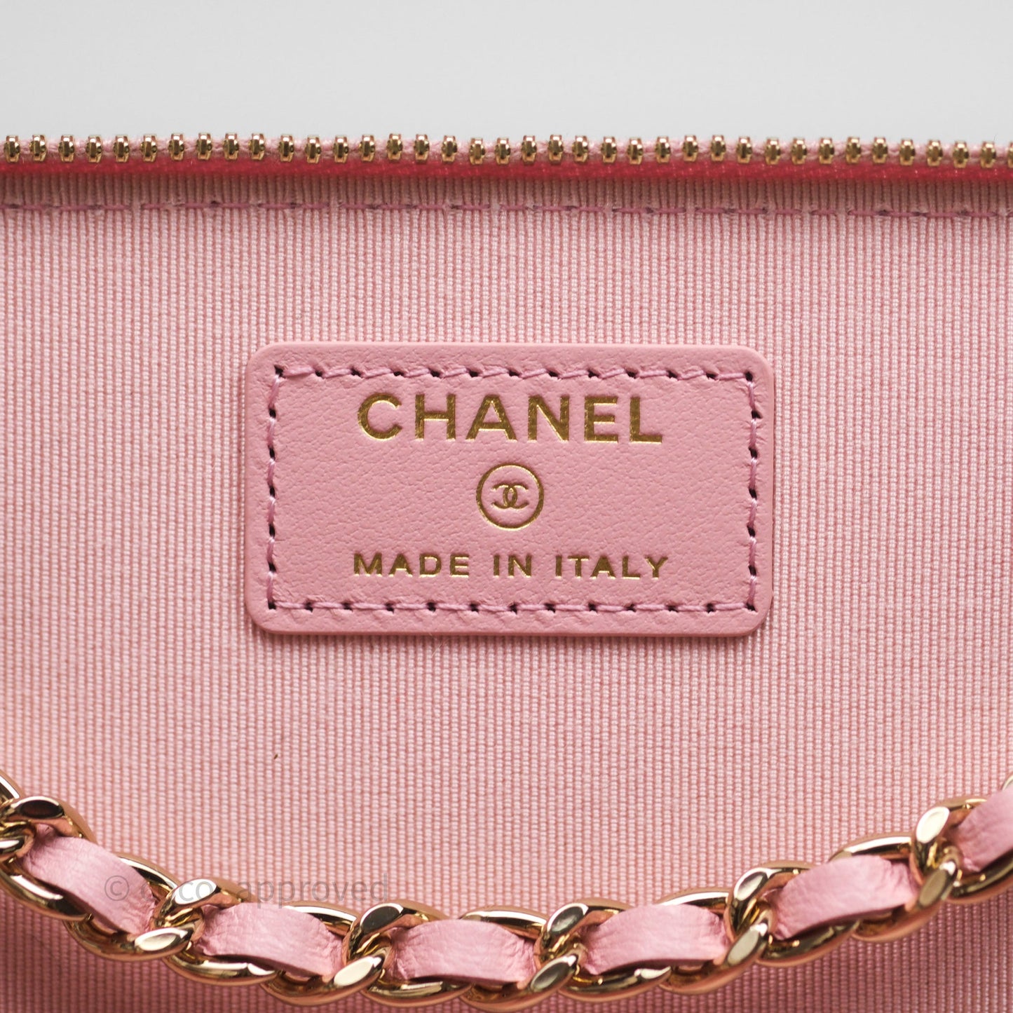 Chanel Vanity with Chain Camellia Embossed Pink Lambskin Gold Hardware