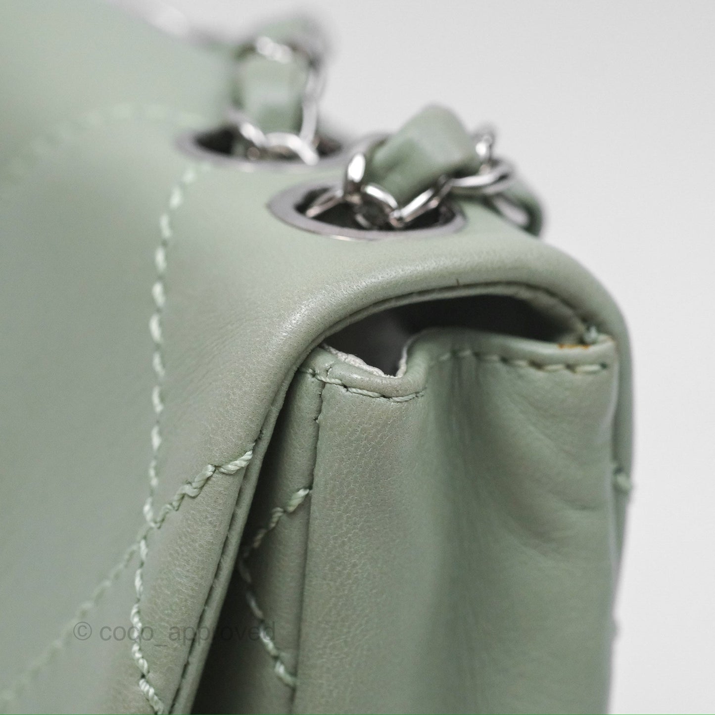 Chanel CC East West Flap Bag Lambskin Mint Green Silver Hardware