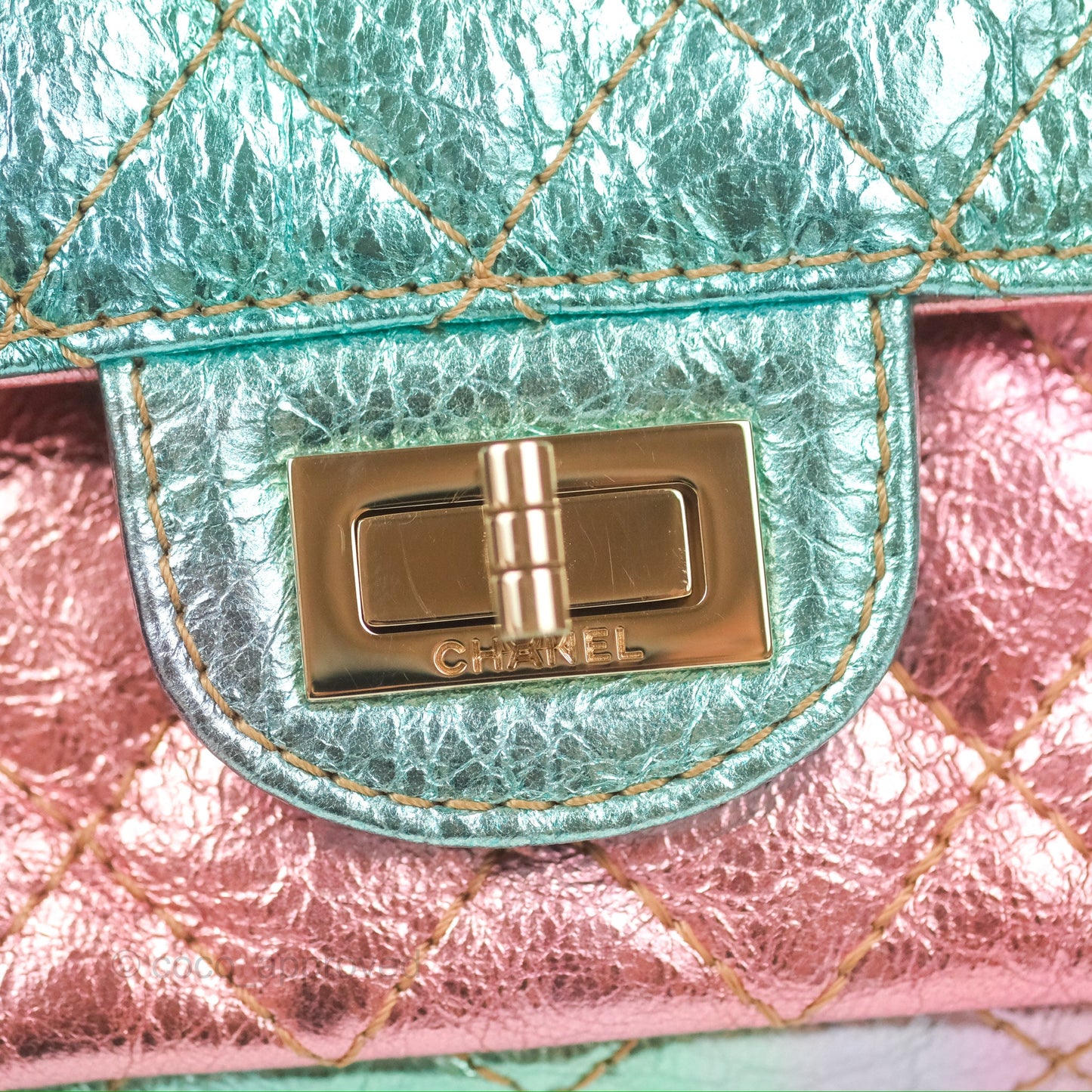 Chanel Quilted Mini Reissue 224 Metallic Rainbow Crumpled Calfskin Gold Hardware