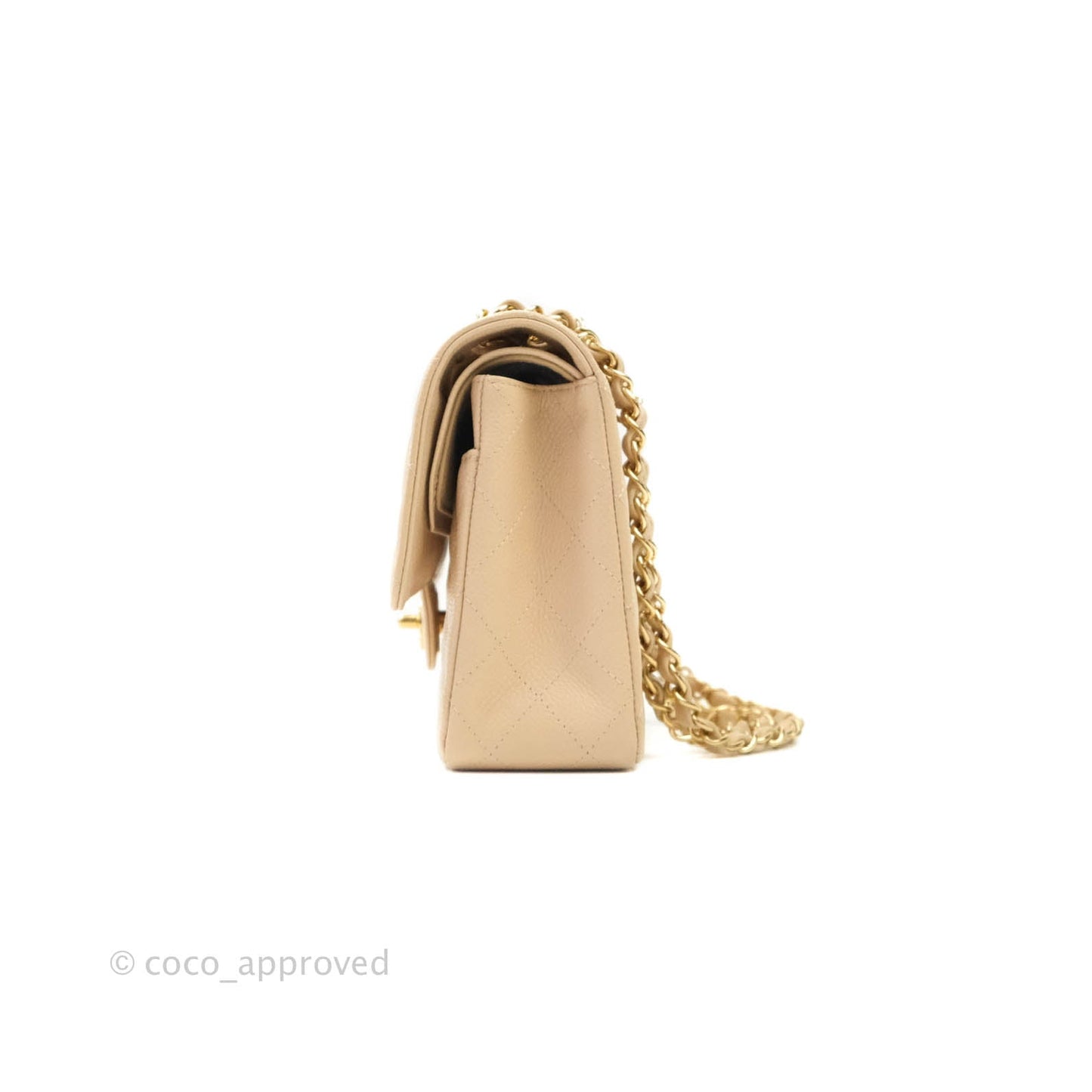 Chanel M/L Medium Double Flap Bag Beige Caviar Gold Hardware