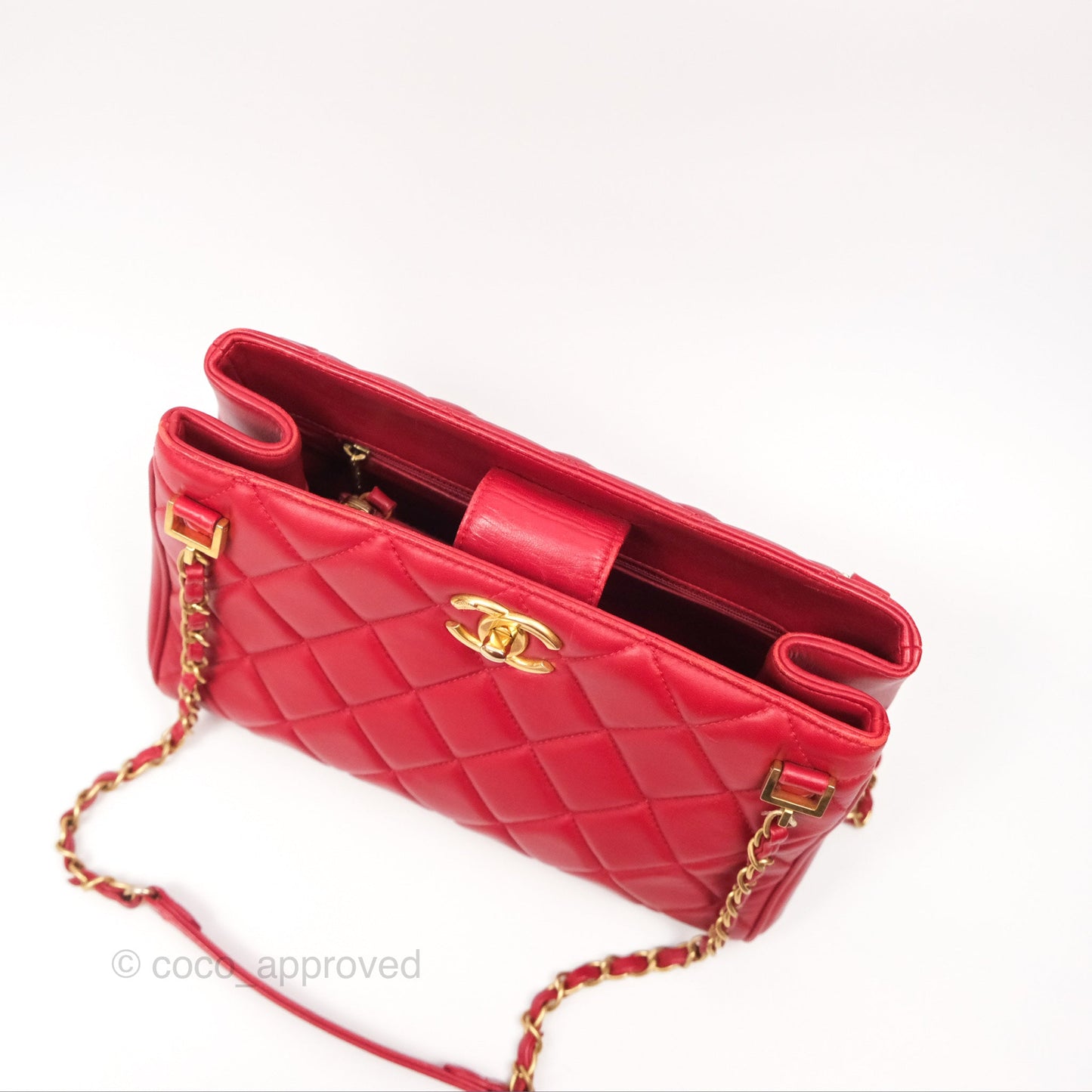 Chanel Tote Bag Red Lambskin Aged Gold Hardware