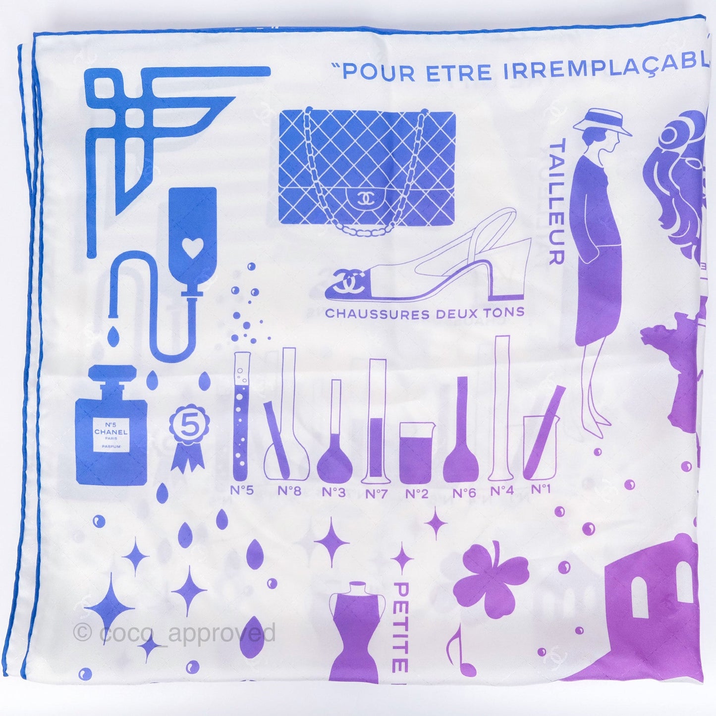 Chanel Silk Scarf 90cm White Gradient Blue Purple