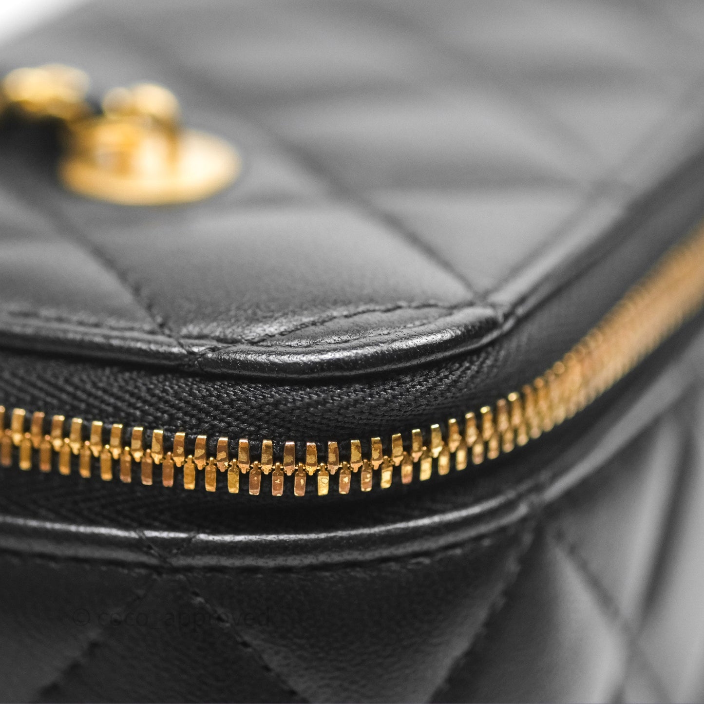 Chanel Vanity with COCO Heart Chain Black Lambskin Aged Gold Hardware