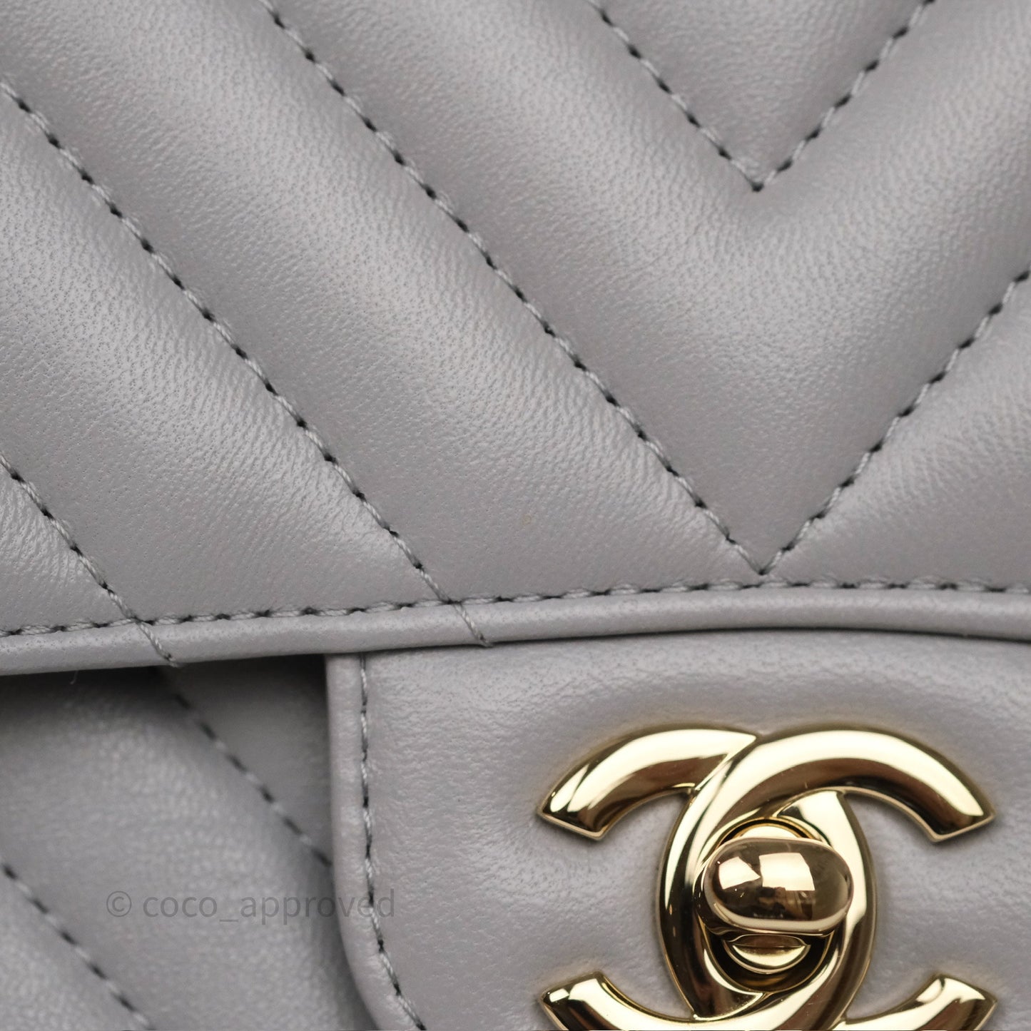 Chanel Mini Square Flap Chevron Grey Lambskin Gold Hardware