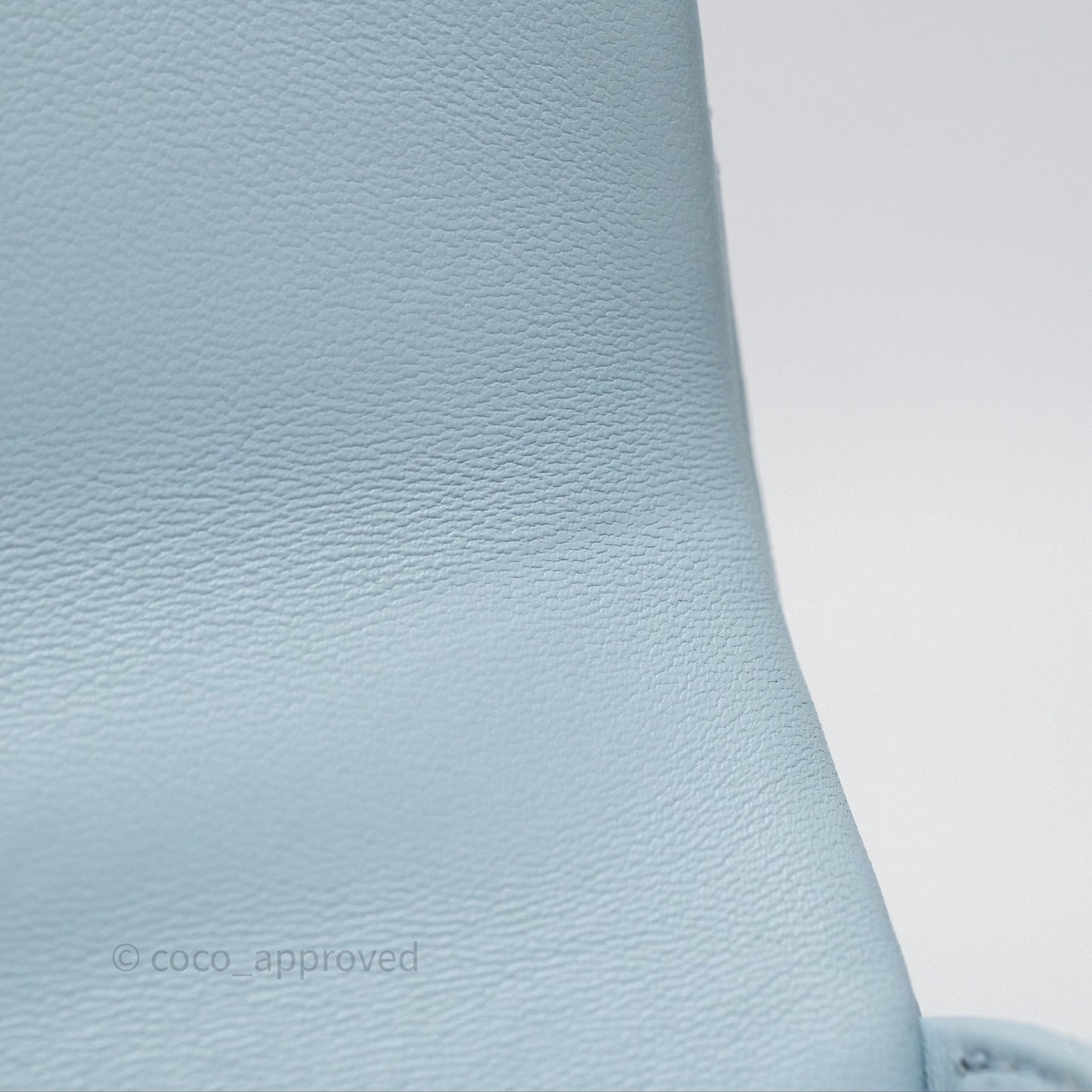 Chanel Quilted Enamel Pending CC Mini Square Flap Baby Blue Lambskin 22P