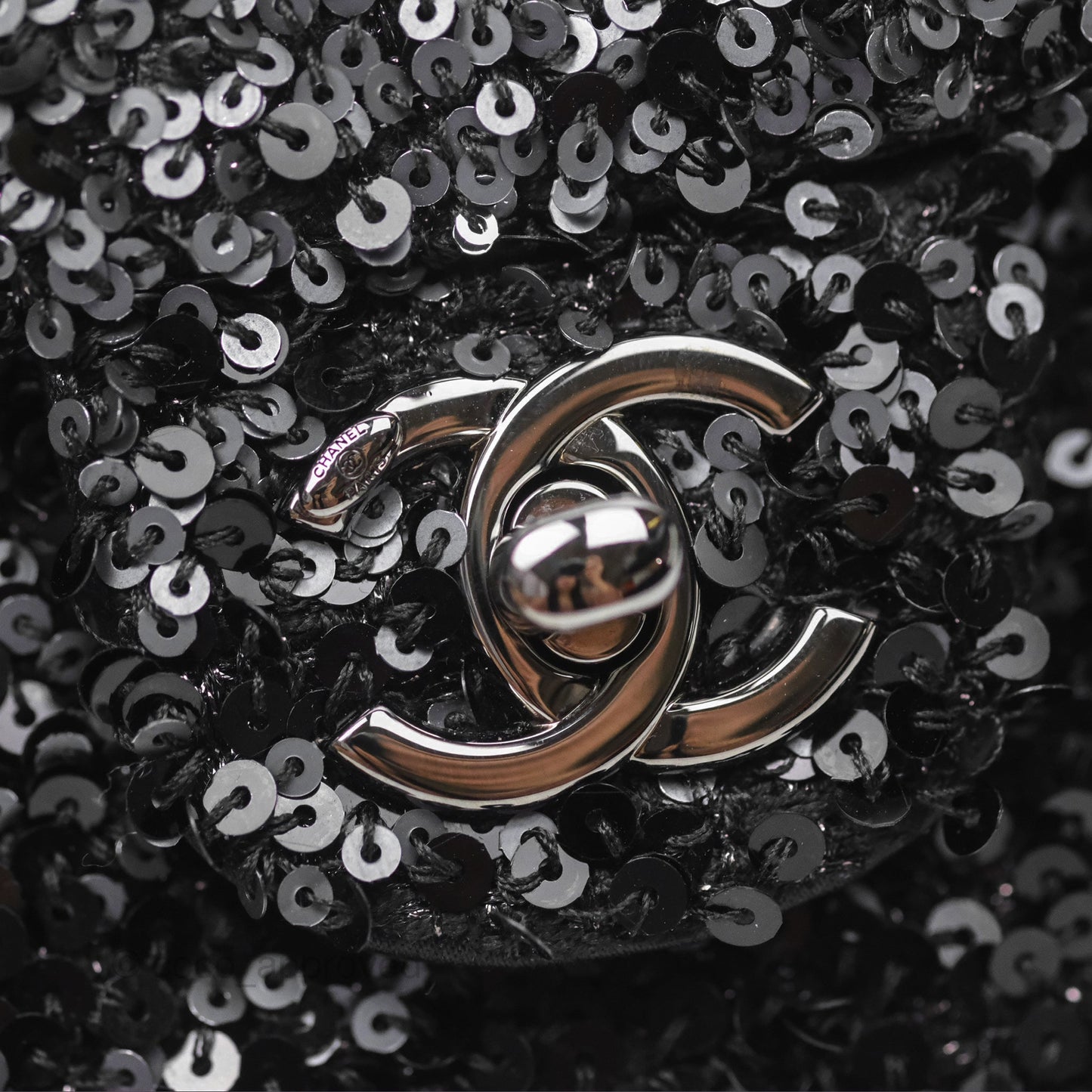 Chanel Flap Bag Sequin Black Silver Hardware 23S