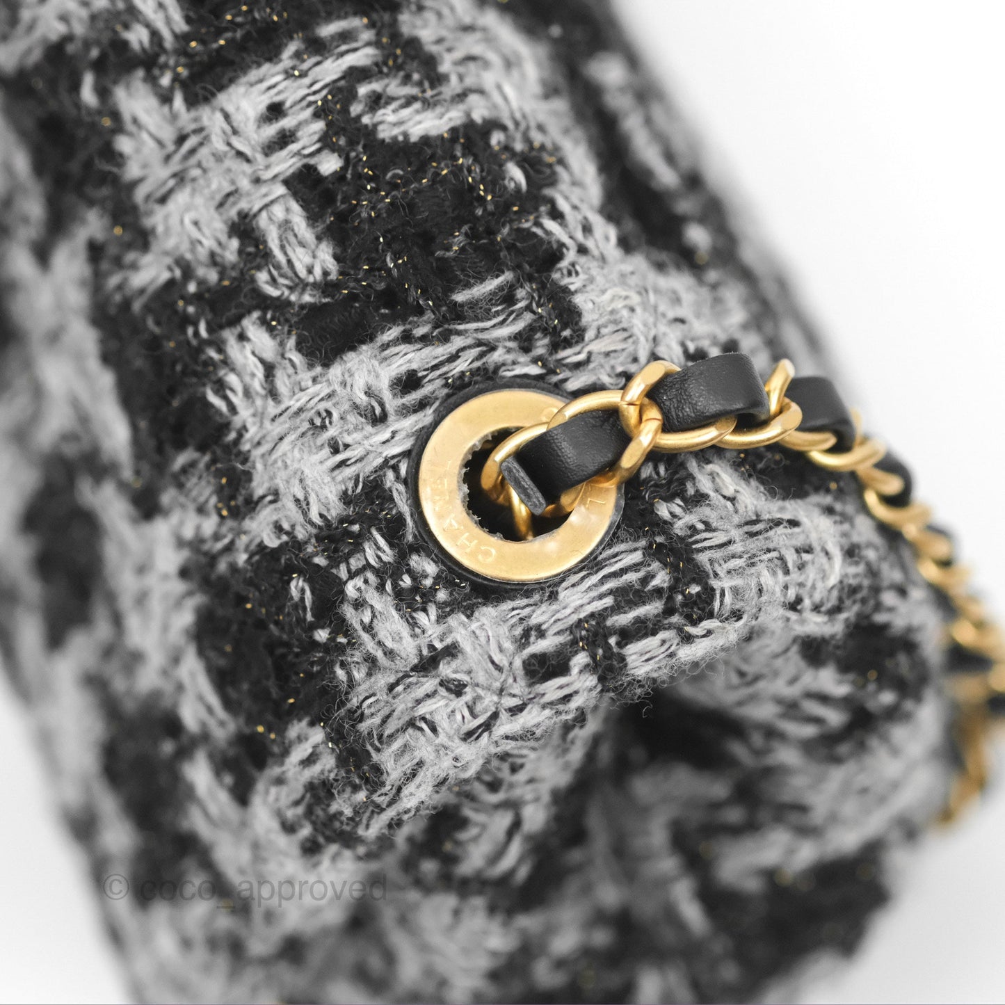 Chanel Mini Flag Bag Black & Grey Tweed Aged Gold Hardware