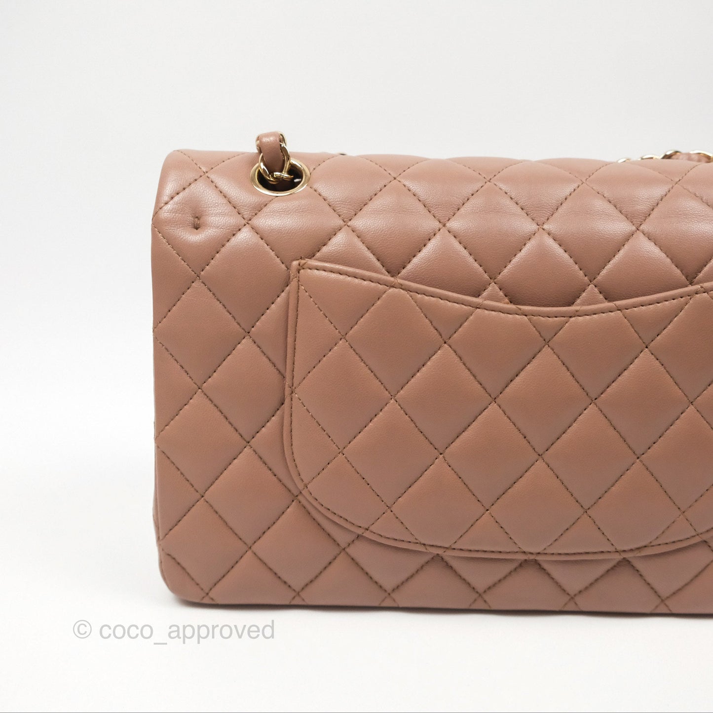 Chanel Classic M/L Medium Flap Quilted Dark Beige Lambskin Gold Hardware