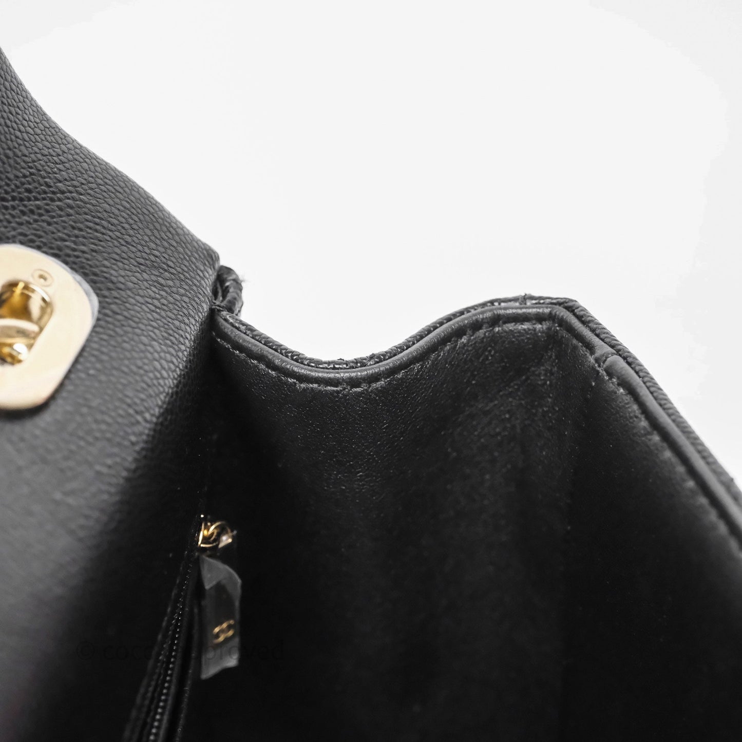 Chanel Quilted Small Top Handle Flap Bag Black Caviar Gold Hardware
