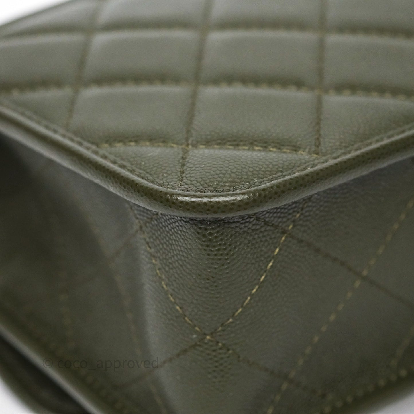 Chanel School Memory Top Handle Flap Army Green Caviar Aged Gold Hardware