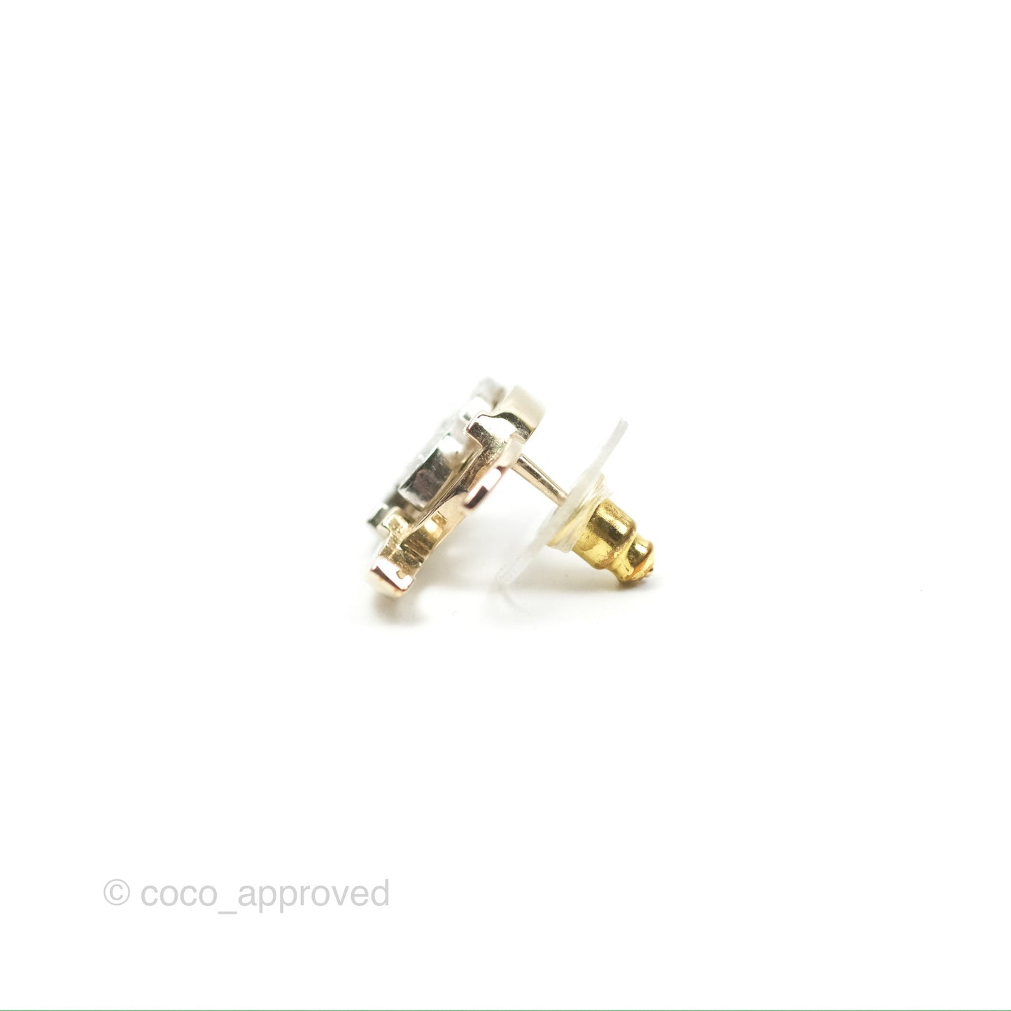 Chanel Double Crystal CC Earrings Silver & Gold Tone 21A