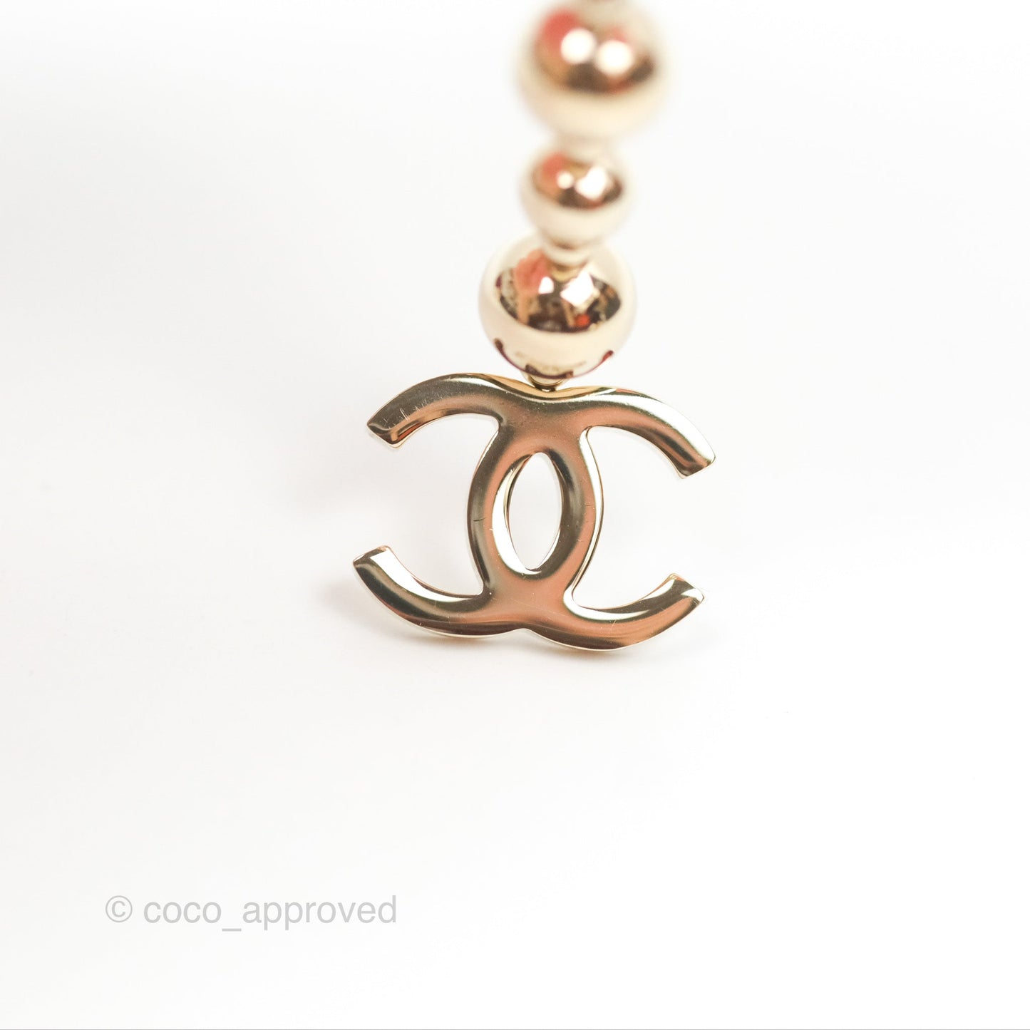 Chanel CC Bead Long Drop Earrings Gold Tone 21S