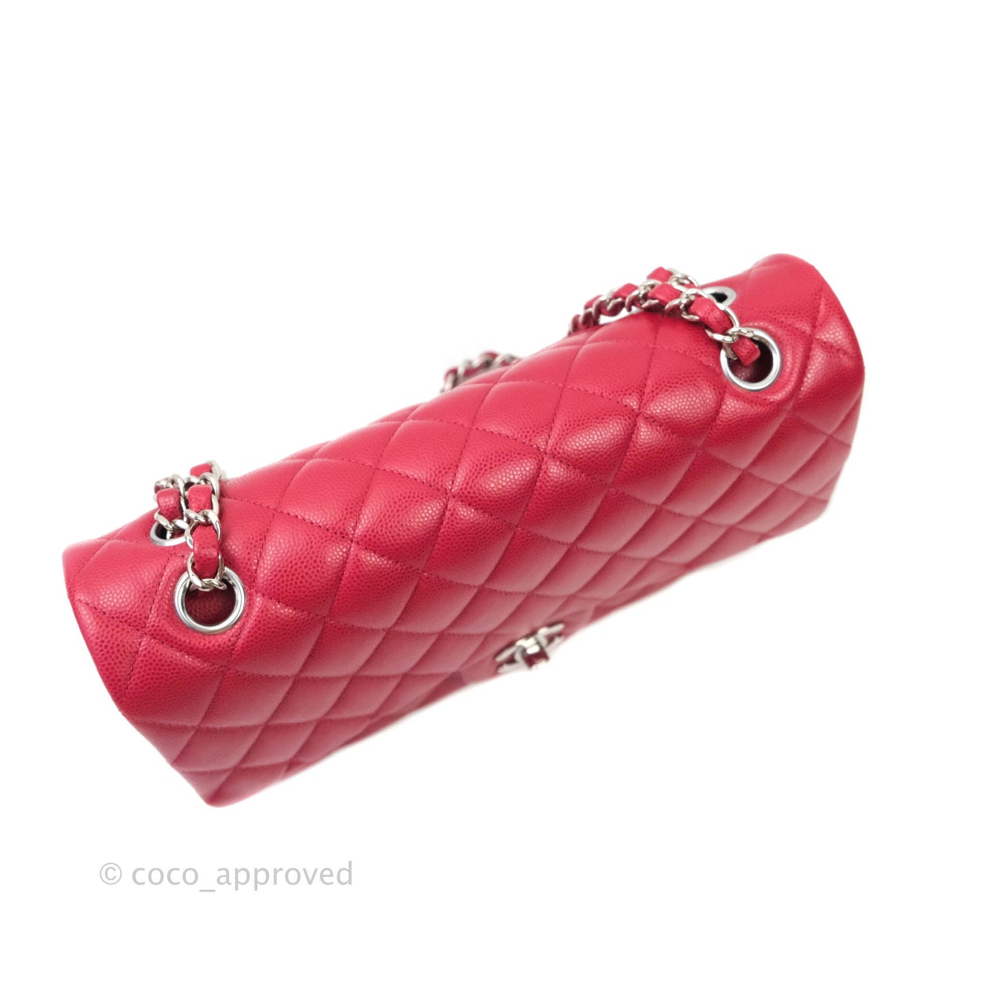 Chanel Classic M/L Medium Double Flap Red Caviar Silver Hardware 18B