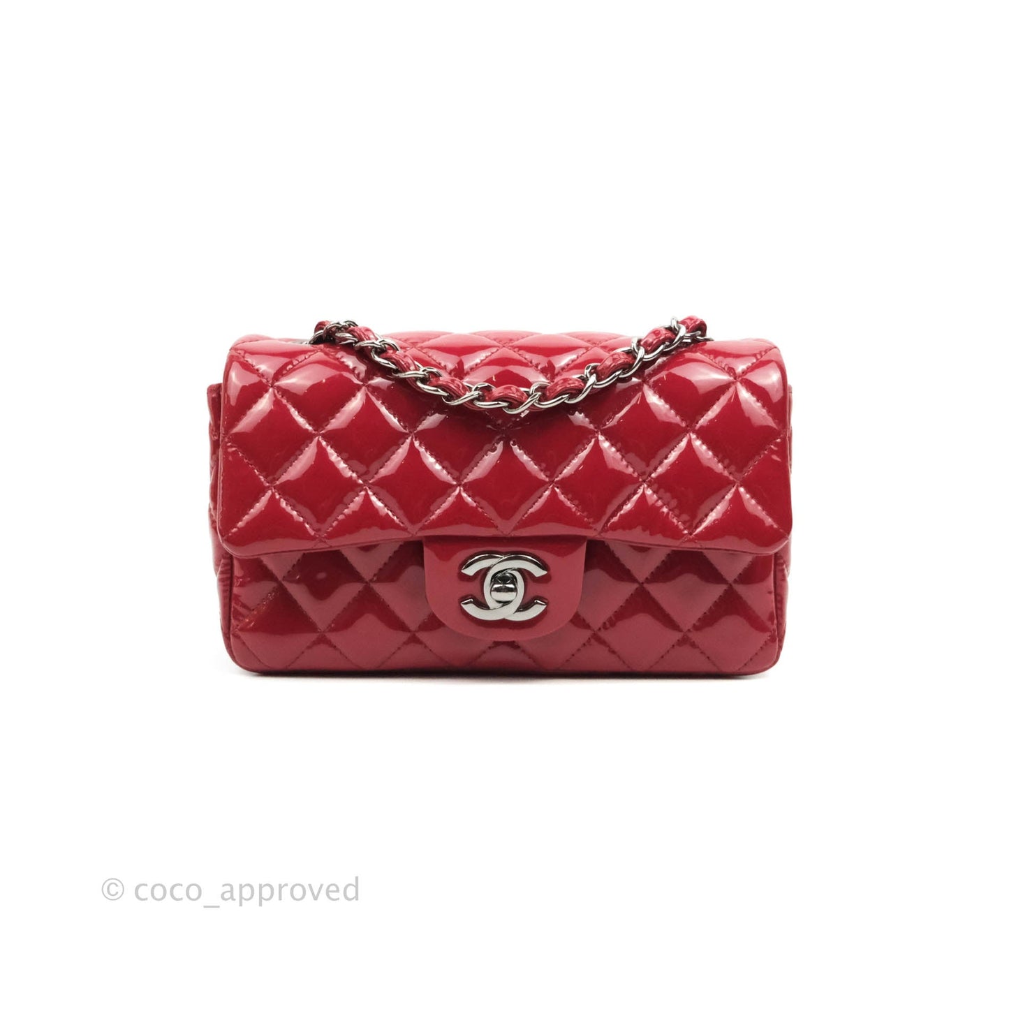 Chanel Quilted Mini Rectangular Flap Red Patent Gun Metal