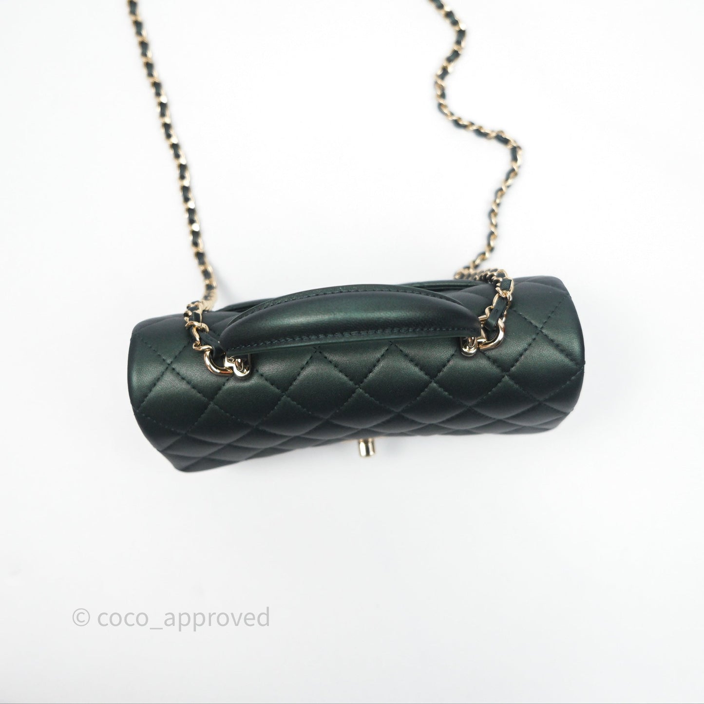 Chanel Top Handle Mini Rectangular Flap Iridescent Green Lambskin Gold Hardware