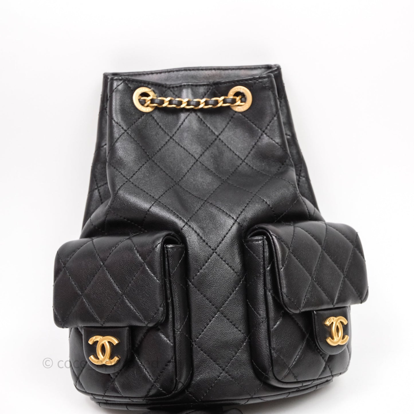Chanel Double Pocket Black Lambskin Gold Hardware 25C