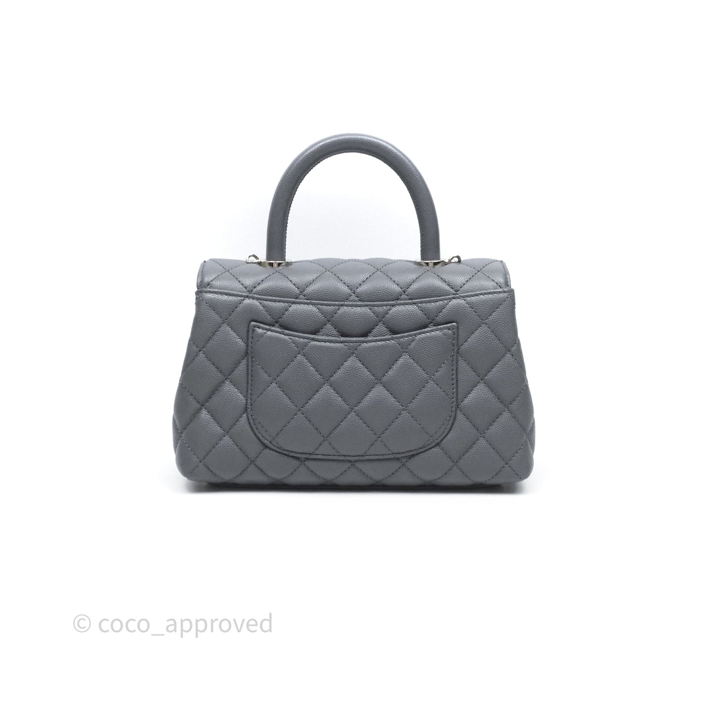Chanel Small Coco Handle Quilted Grey Caviar Gold Hardware 23K