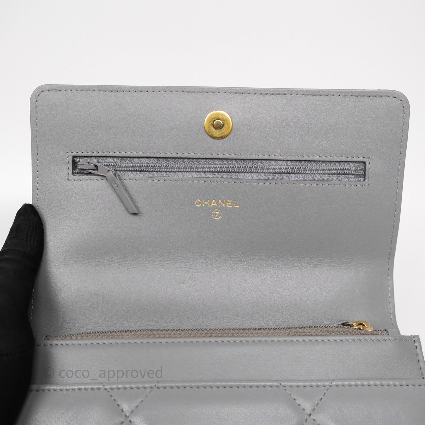Chanel 19 Wallet on Chain WOC Grey Lambskin Mixed Hardware